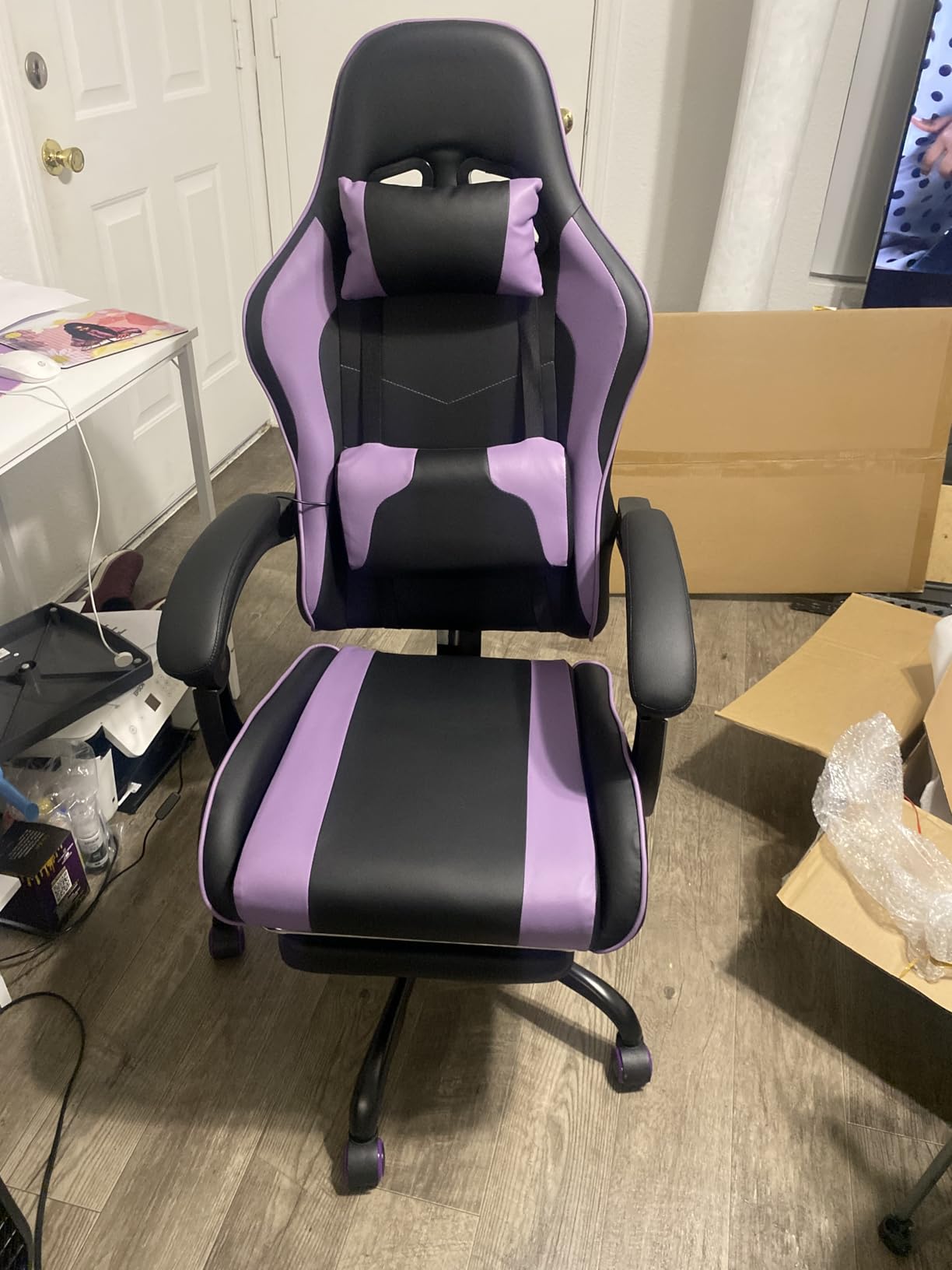 Shahoo Gaming Chair with Footrest and Massage Lumbar Support, Ergonomic Computer Chairs 360°Swivel and Height Adjustable Seat with Headrest for Office or Bedroom, Study Room, Black customer photo 1