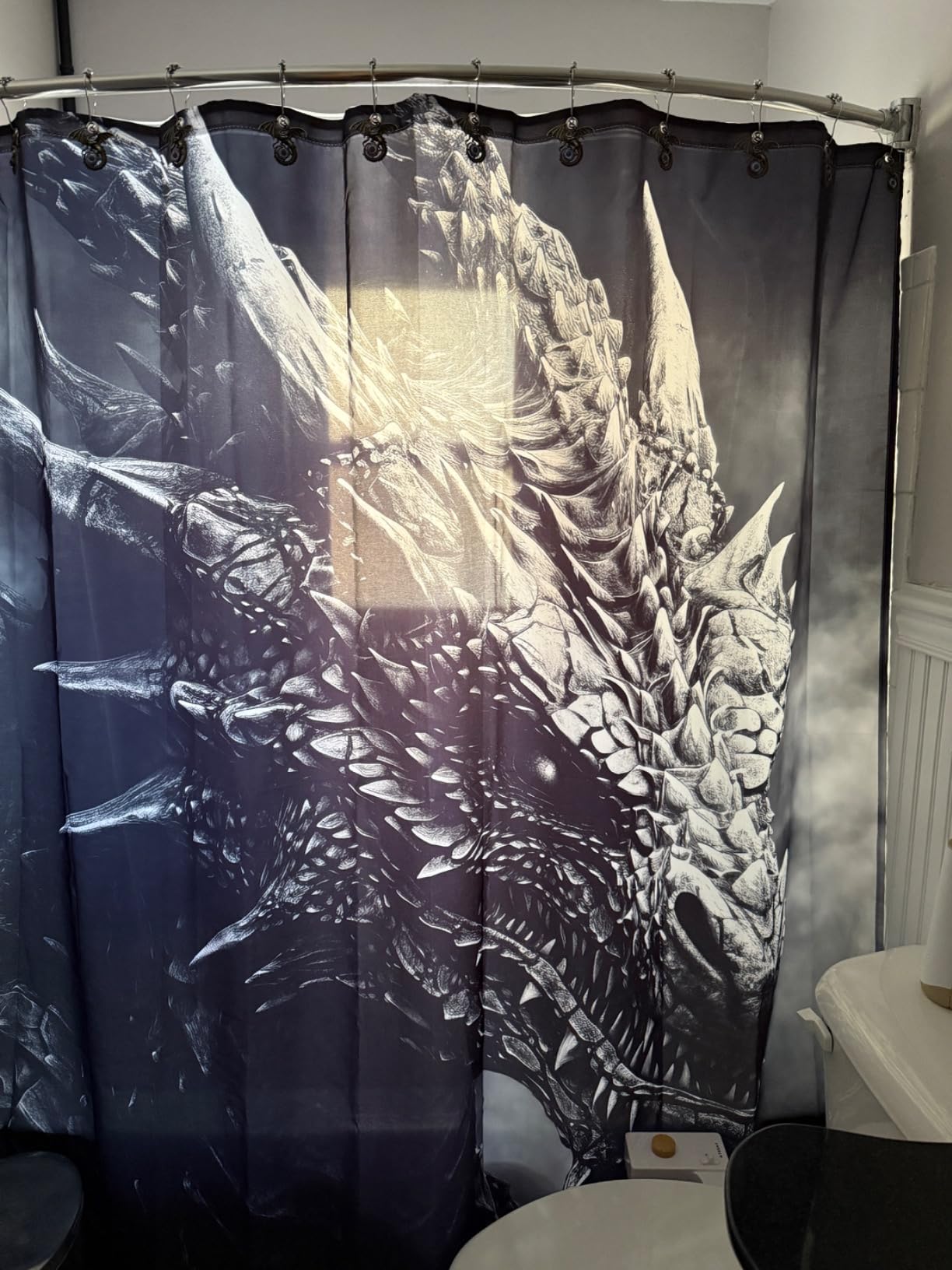 Eagle Shower Curtain, Black and White, 71 x 71 in, 12 Hooks | Waterproof 90 GSM Polyester; Lightweight, Semi-Sheer, One-Sided Print; 12 C-Hooks Included; Liner Not Included customer photo 1