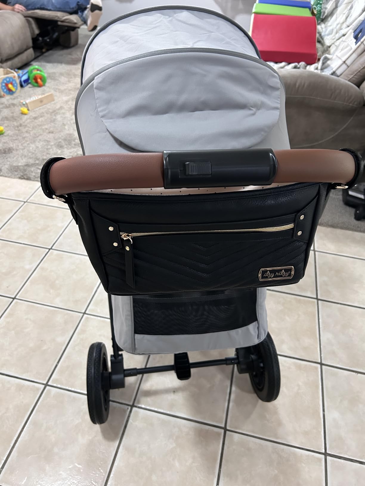 Itzy Ritzy Adjustable Stroller Caddy & Organizer Bag, Easy Attach (Cognac) customer photo 1