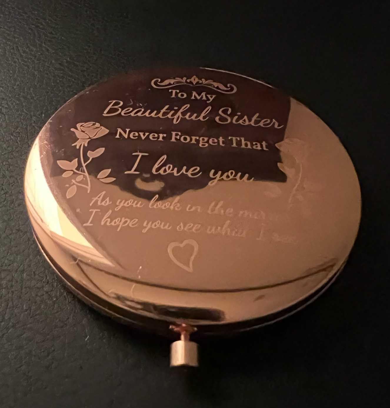 Sister Gifts Compact Mirror, to My Beautiful Sister Gorgeous Rose Gold Compact Mirror Unique Friend Gift Mirror for Women Girls Sisters for Women BFF customer photo 1