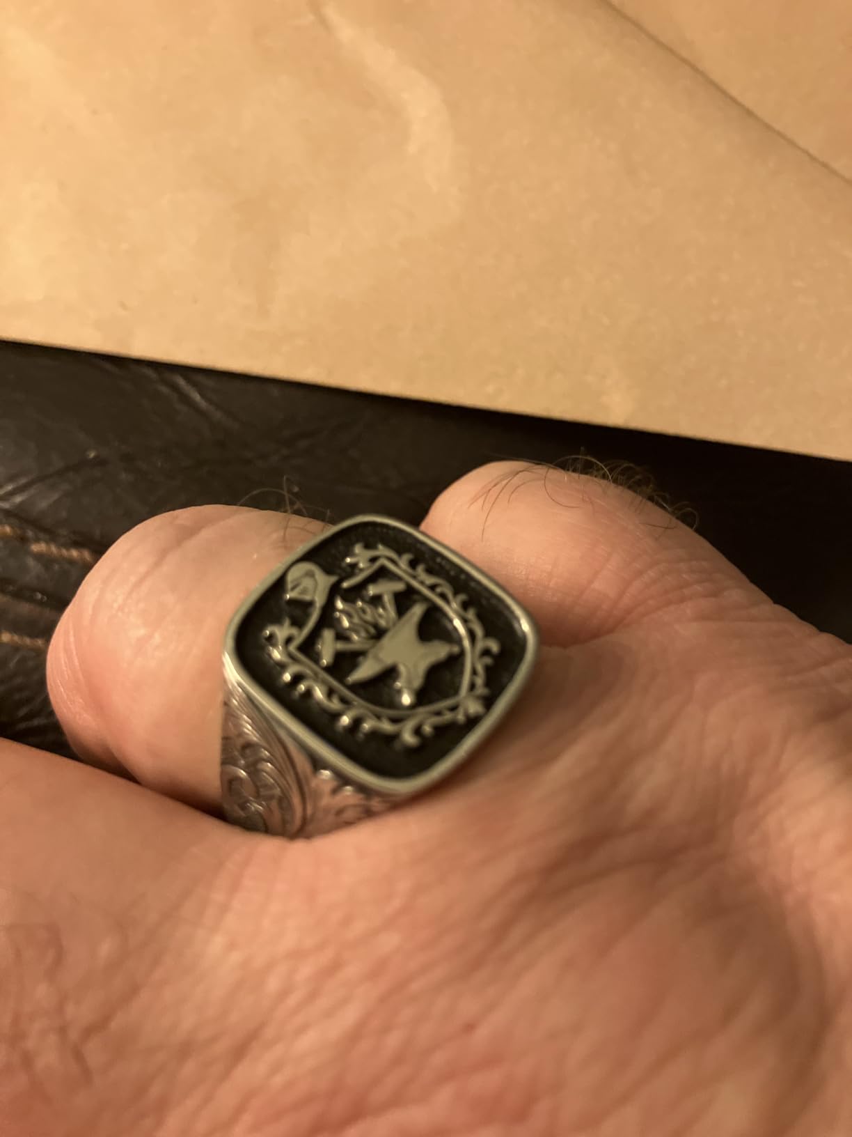 Coat of Arms Ring, Family Crest Ring, Personalized Men's Signet Ring, Sterling Silver, Gold Plated customer photo 2