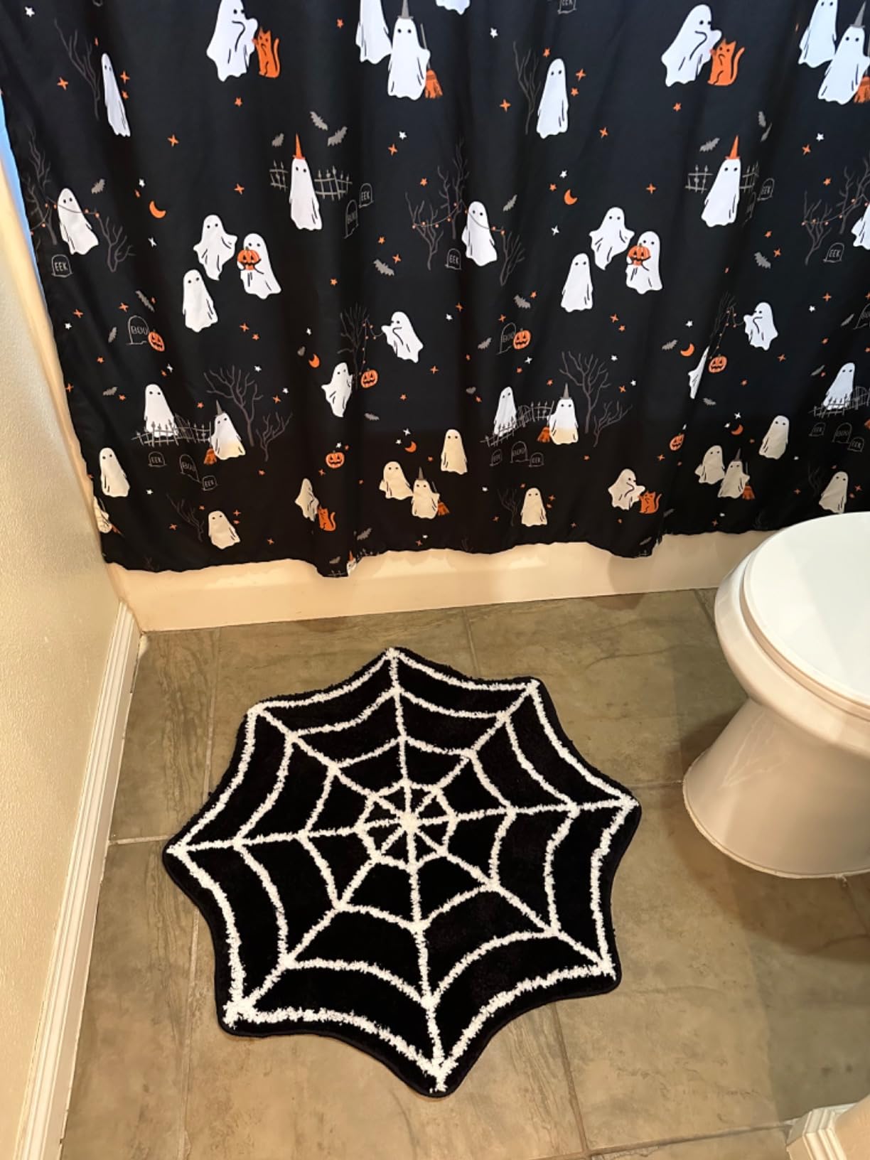 TRUEDAYS Halloween Spider Web Bath Mat, Cute Bath Mat for Halloween Decor, Non Slip Washable Halloween Bath Mat, Gothic Spider Web Rug for Halloween Bathroom Decor, 29 x 17.3 Inches customer photo 1