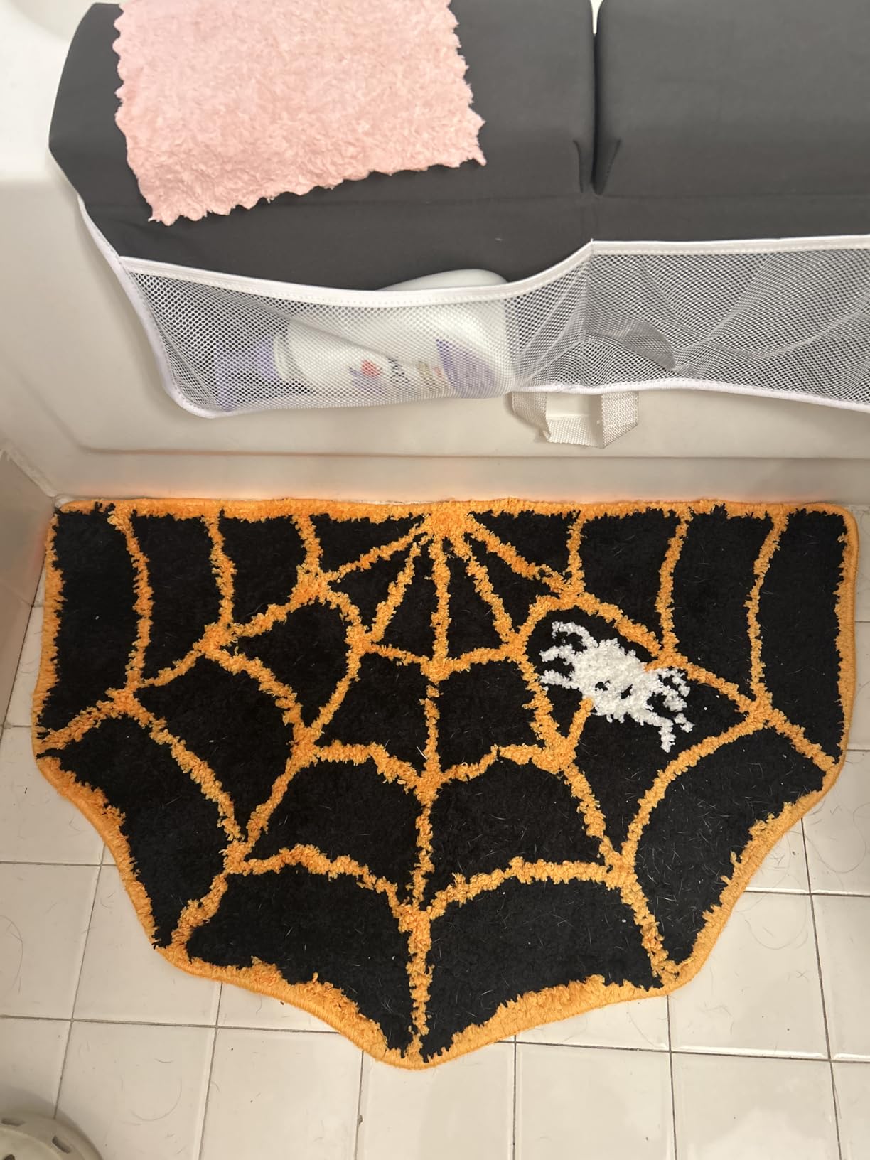 TRUEDAYS Halloween Spider Web Bath Mat, Cute Bath Mat for Halloween Decor, Non Slip Washable Halloween Bath Mat, Gothic Spider Web Rug for Halloween Bathroom Decor, 29 x 17.3 Inches customer photo 2