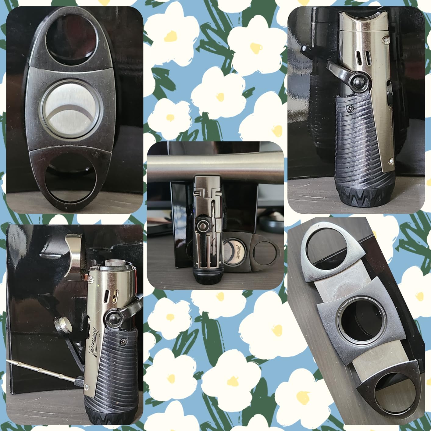 Tesonway Cigar Lighter, Windproof Refillable Butane Torch Lighter, Multifunction Cigar Accessories Butane Lighter with Cigar Holder, Cigar Draw Enhancer and Cigar Punch, Butane Not Included customer photo 1