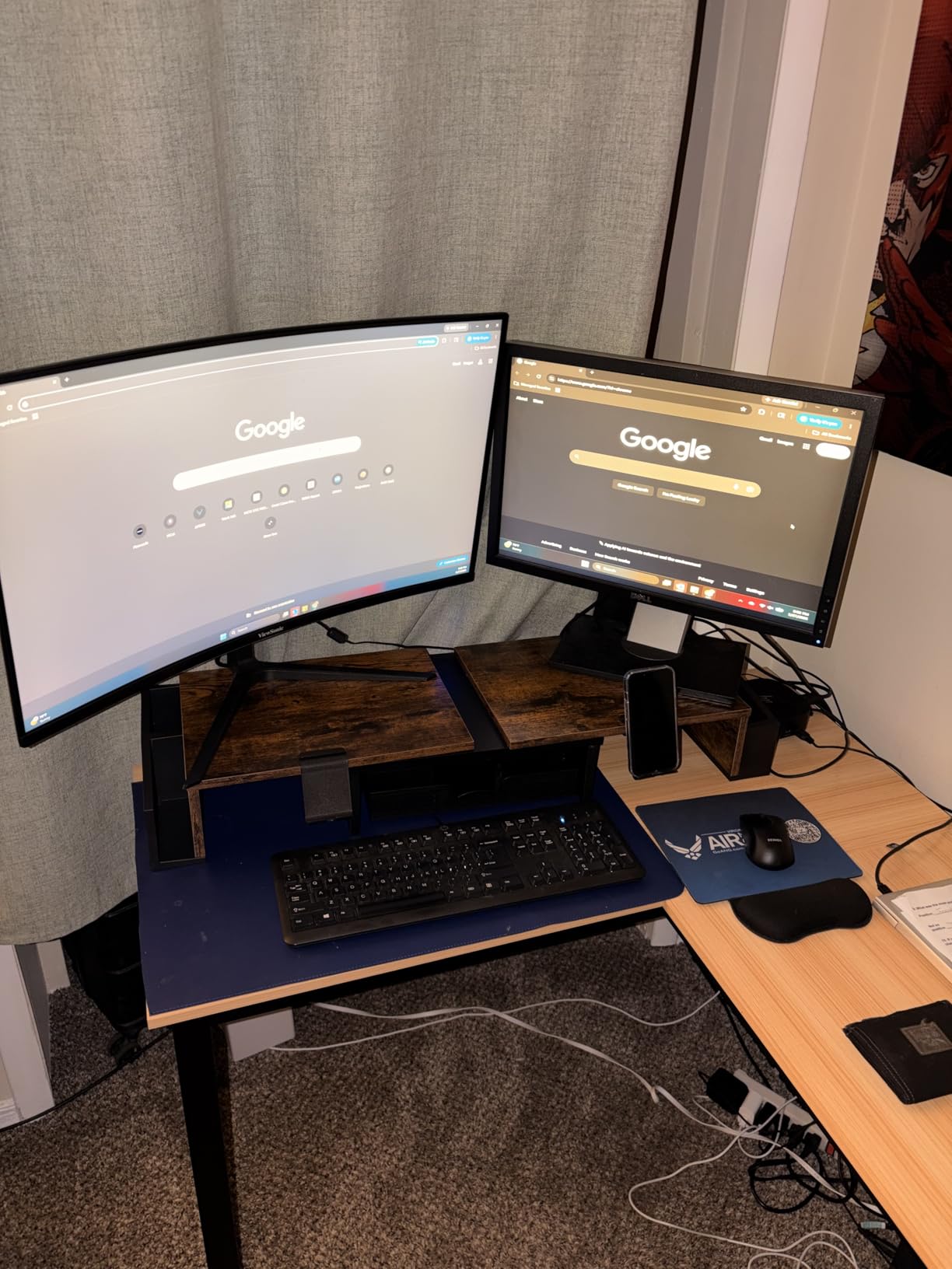 Simple Houseware Desk Dual Monitor Stand Riser with Drawer, Rustic Brown customer photo 2
