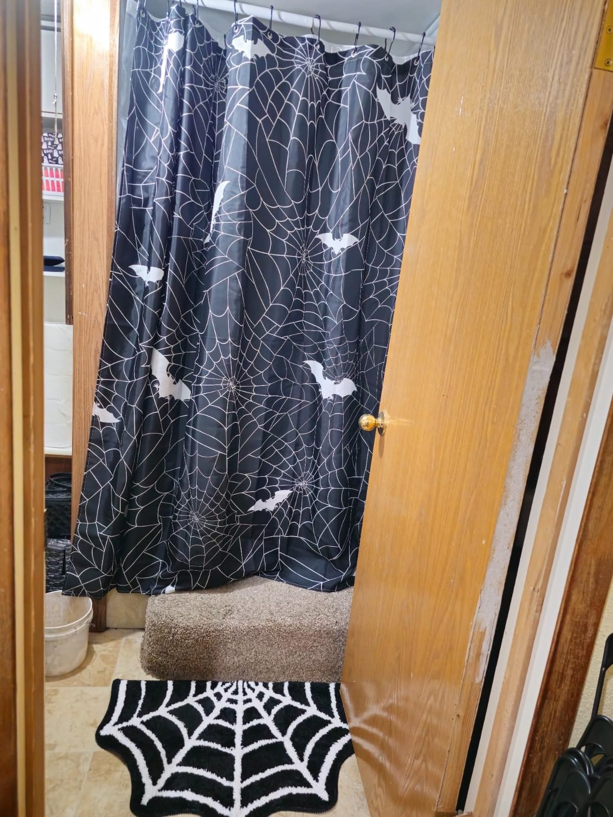 AIBIIN 72x72 inch Halloween Shower Curtain Horror Scary Spider Web White bat Black and White Simple Holiday Shower Curtain Home Bath Decors Durable Waterproof Fabric Machine Washable with 12 Hooks customer photo 1
