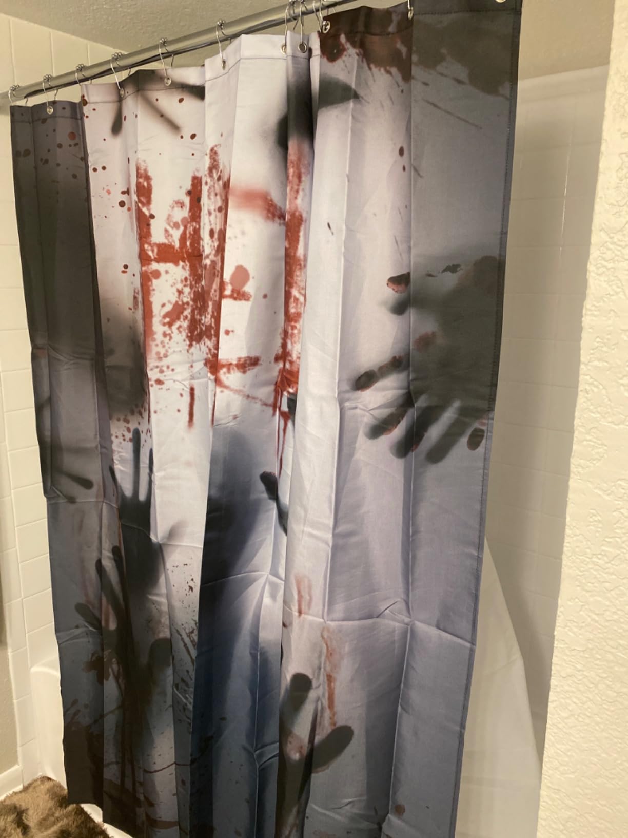 AIBIIN 72x72 inch Halloween Shower Curtain Horror Scary Spider Web White bat Black and White Simple Holiday Shower Curtain Home Bath Decors Durable Waterproof Fabric Machine Washable with 12 Hooks customer photo 2