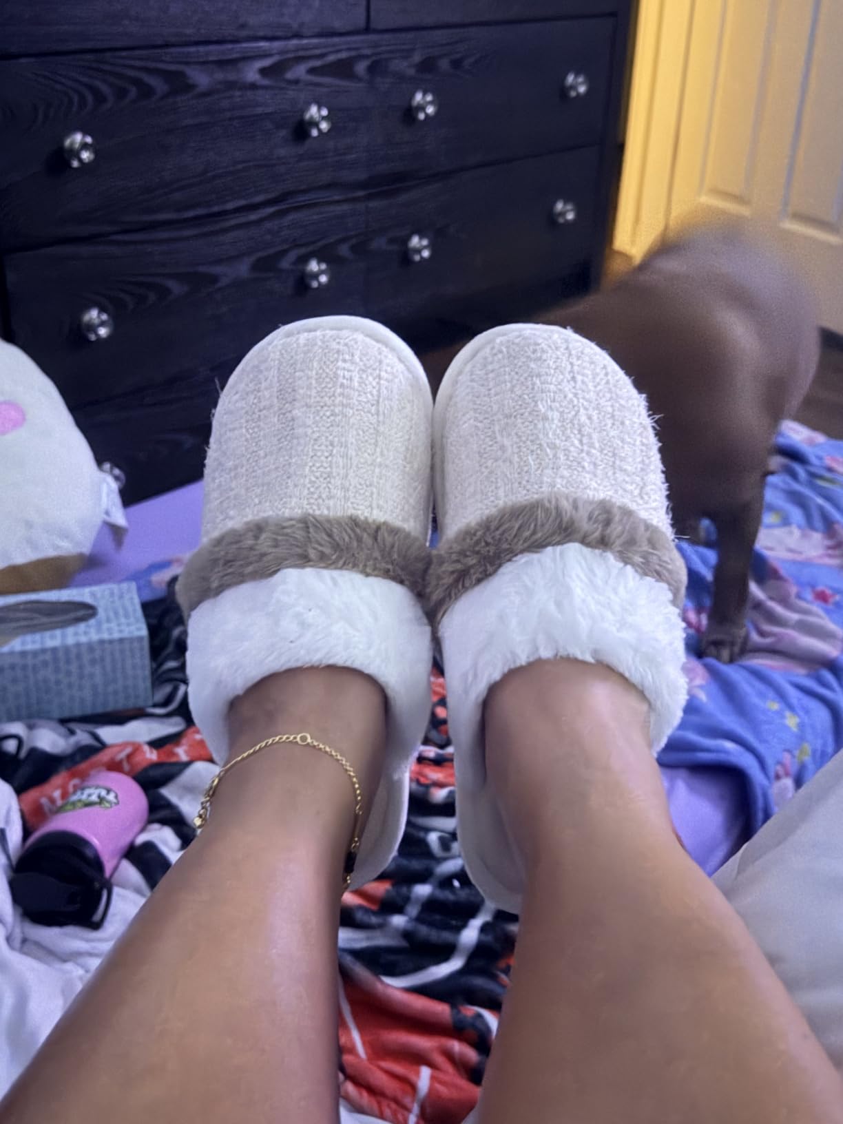 GOEWY Fuzzy Slippers for Women Indoor Outdoor with Memory Foam Cozy Shoes customer photo 2