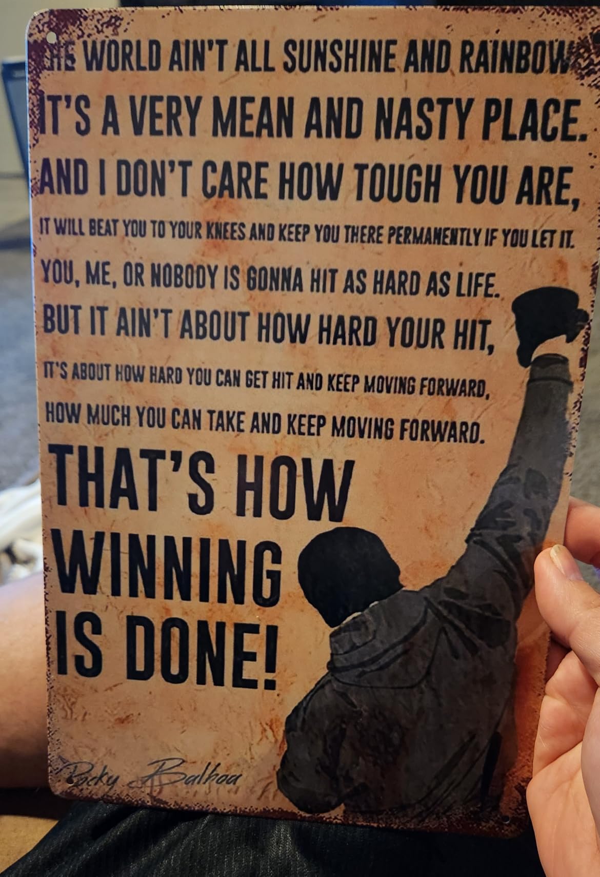 Rocky Balboa Movie Inspiring Quotes Tin Sign Retro Bar Cafe Metal Sign Vintage Home Wall Decor Plaque for Living Room Bedroom 12x8 inch customer photo 1