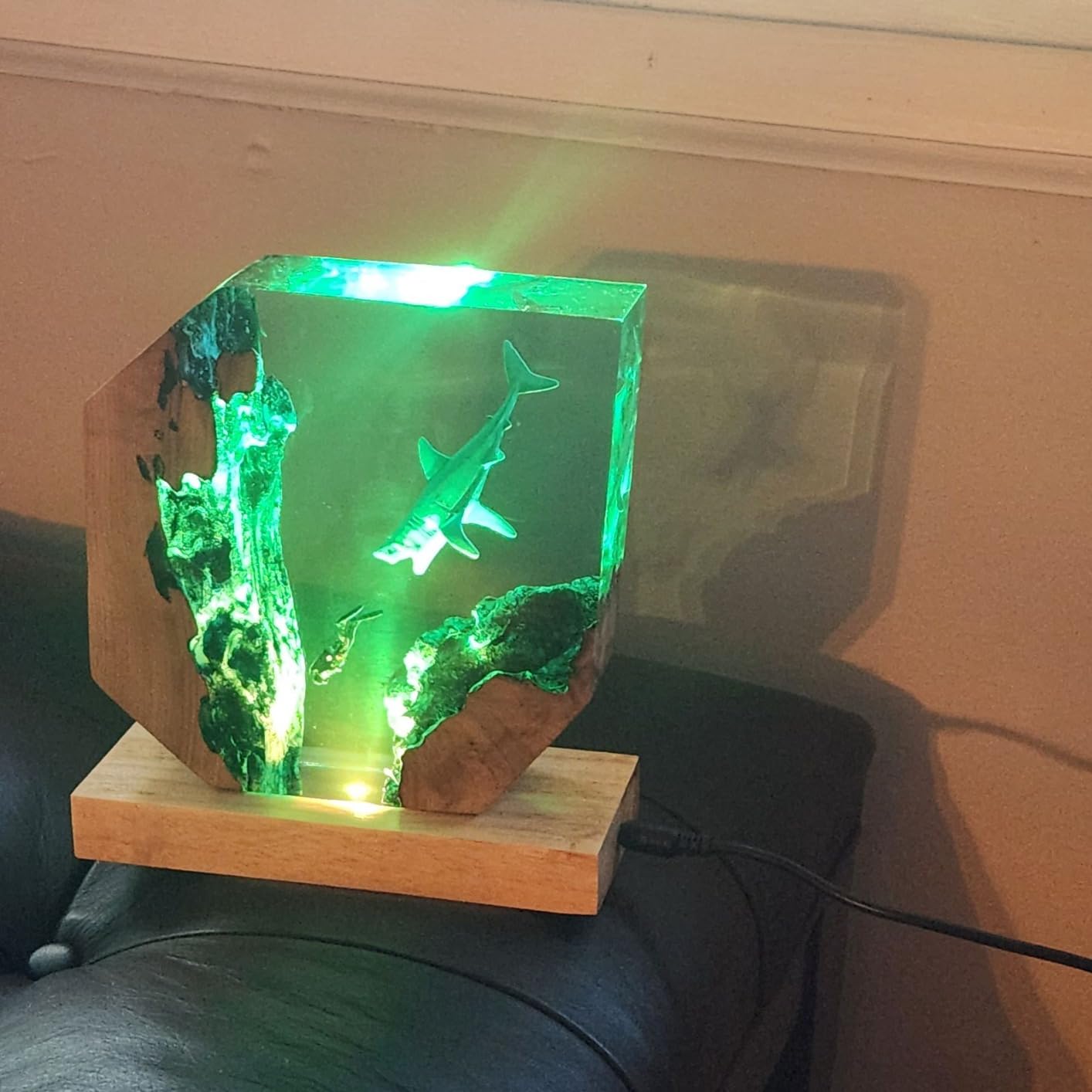 Epoxy Resin Shark Lamp, Ocean Night Light,Artistry Home Decor Bedside Nightlight, Unique Resin Lighting, Nightstand Decorations for Bedroom, Suitable for Holidays(Shark Lamp) customer photo 1