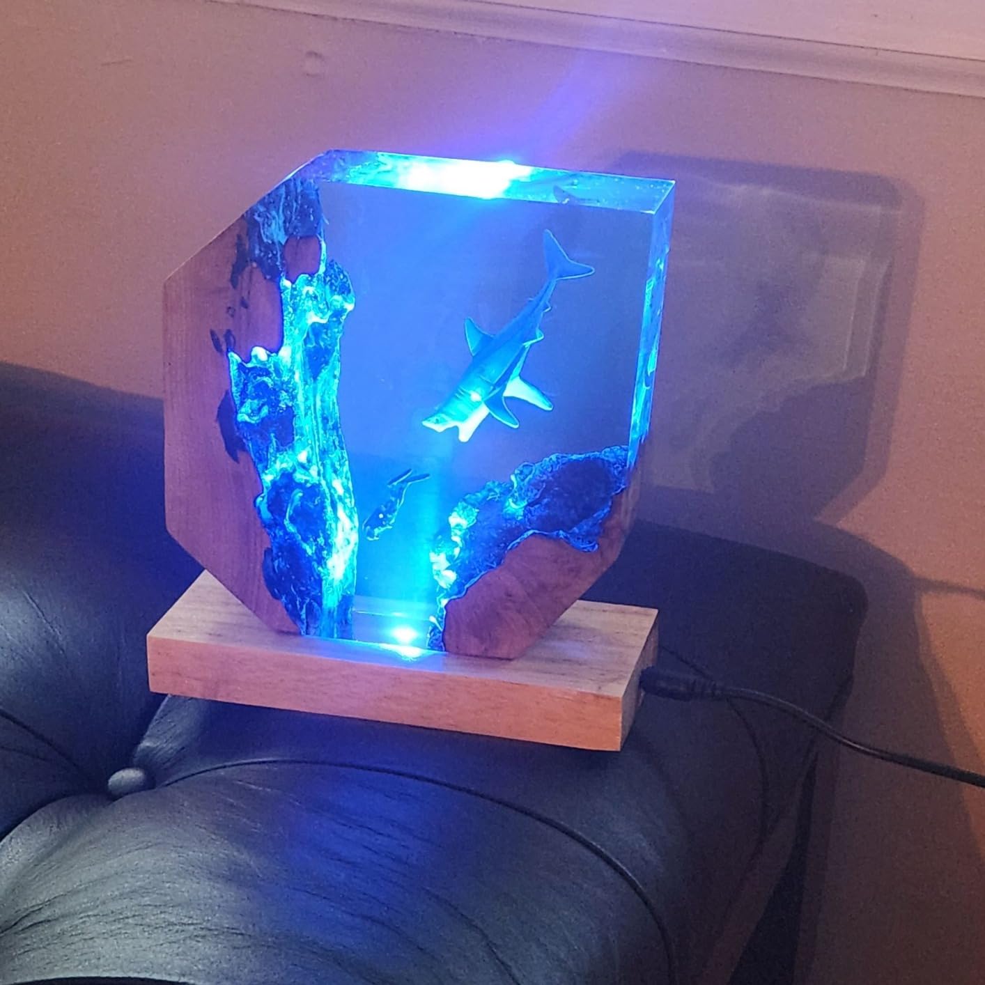 Epoxy Resin Shark Lamp, Ocean Night Light,Artistry Home Decor Bedside Nightlight, Unique Resin Lighting, Nightstand Decorations for Bedroom, Suitable for Holidays(Shark Lamp) customer photo 2