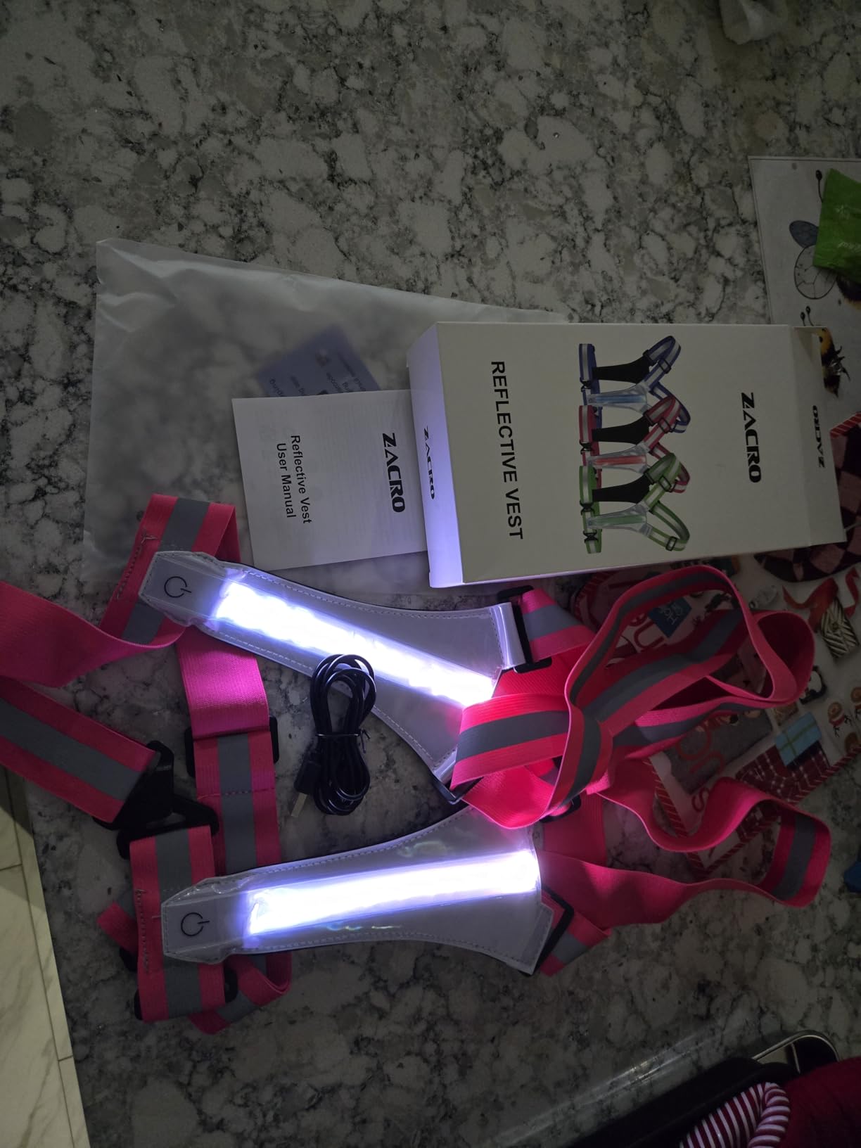 Zacro LED Reflective Vest Running Gear, 5 Lights Colors High Visibility Reflective Gear Rechargeable Light Up Vest for Walking Running Cycling, Adjustable for Men Women Kids customer photo 2