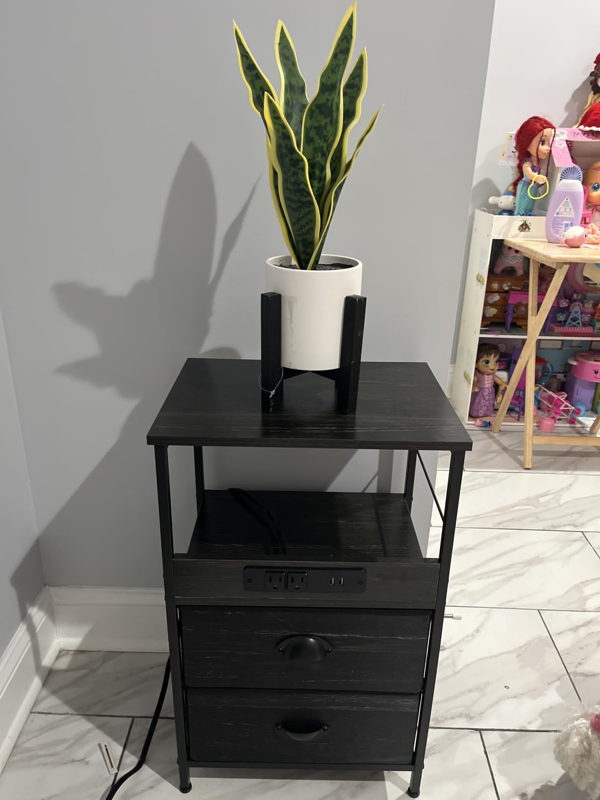 Furologee Night Stand with Charging Station, 2 Fabric Drawers, White customer photo 2