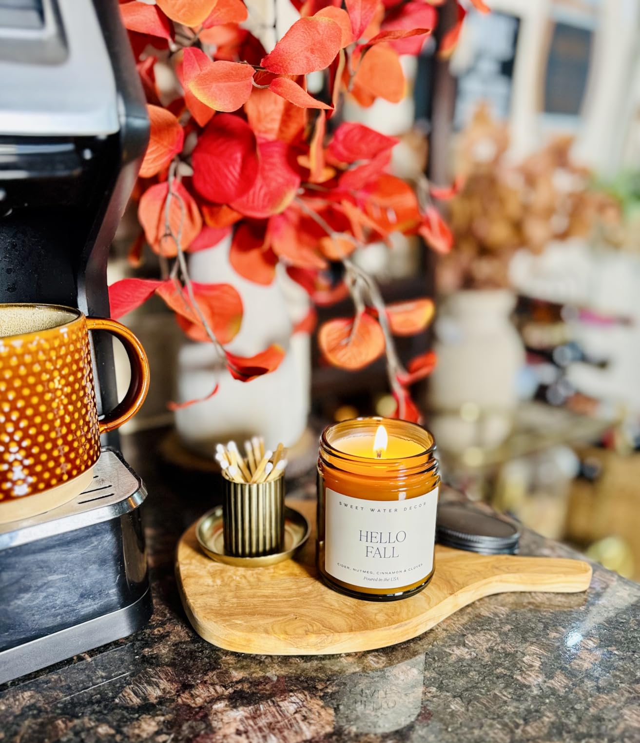 Sweet Water Decor Hello Fall Candle, 9oz Amber Jar, Autumn Scents for Home customer photo 2