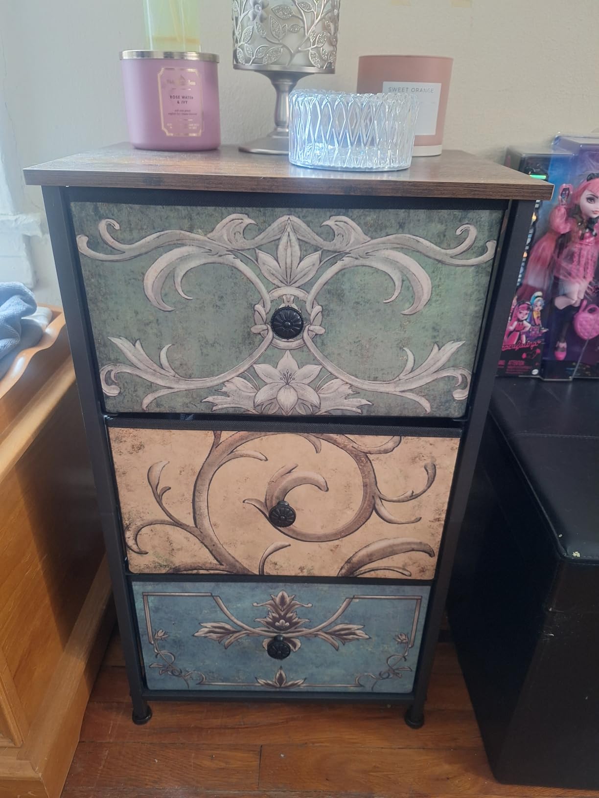 Tohomeor Small Dresser for Bedroom with Retro Flower Narrow Drawers Slim Chest of Drawers Skinny Nightstand Sofa End Table for Living Room Entryway Closet Storage (Multi, 5 Drawers) customer photo 2