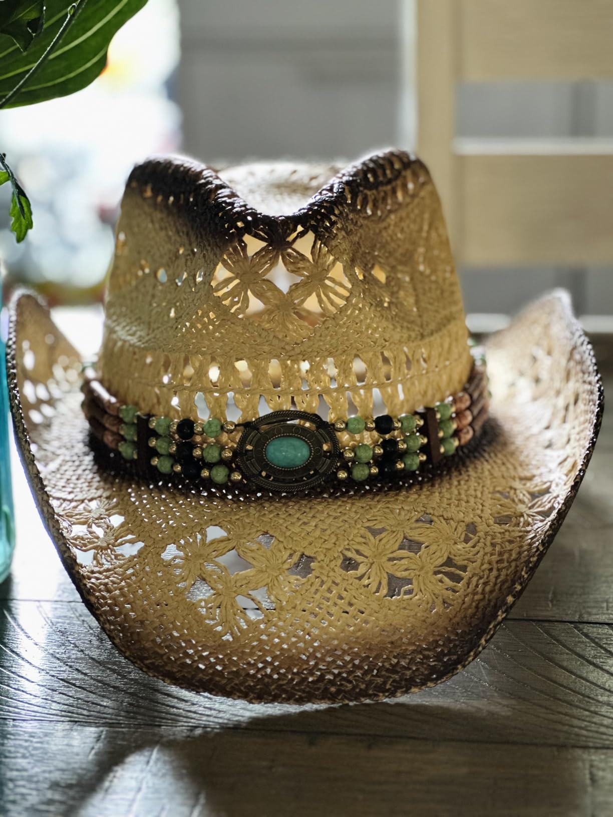 Foeran Men's Women's Straw Cowboy Hat Cowgirl Woven Sun Hat Western Cowboy Hat Two Decorative Bands customer photo 1
