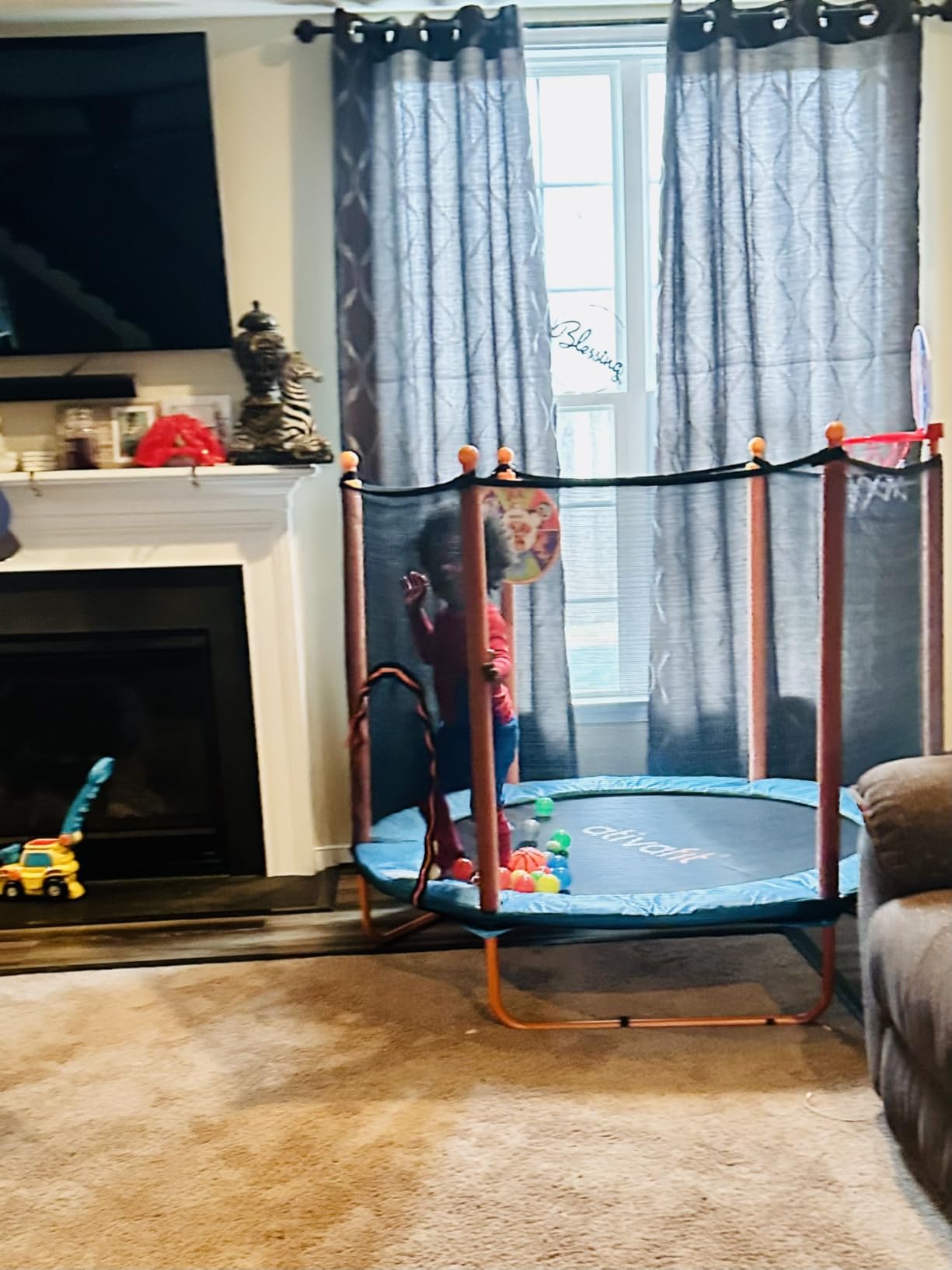 Ativafit 60'' Rebounder Trampoline Indoor Outdoor for Kids Ages 1-8, 5 FT Recreational Toddler Trampoline with Safety Enclosure Net Gifts with Basketball Hoop Dartboard Ocean Bal customer photo 1