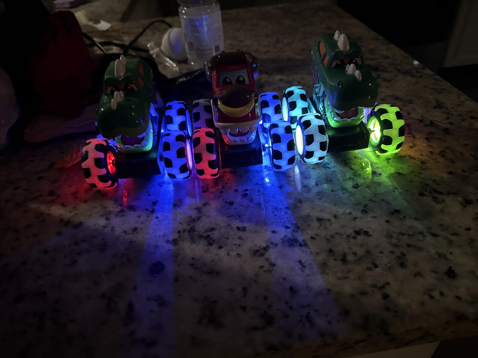 JOYIN 3 Pack Monster Truck Toy - Motion Activated Light Up Cars for Kids - Monster Glow Rover LED Wheels - Kids Boy Toys - Press and Go Dinosaur Trucks for Kids Boy Birthday Gifts customer photo 2