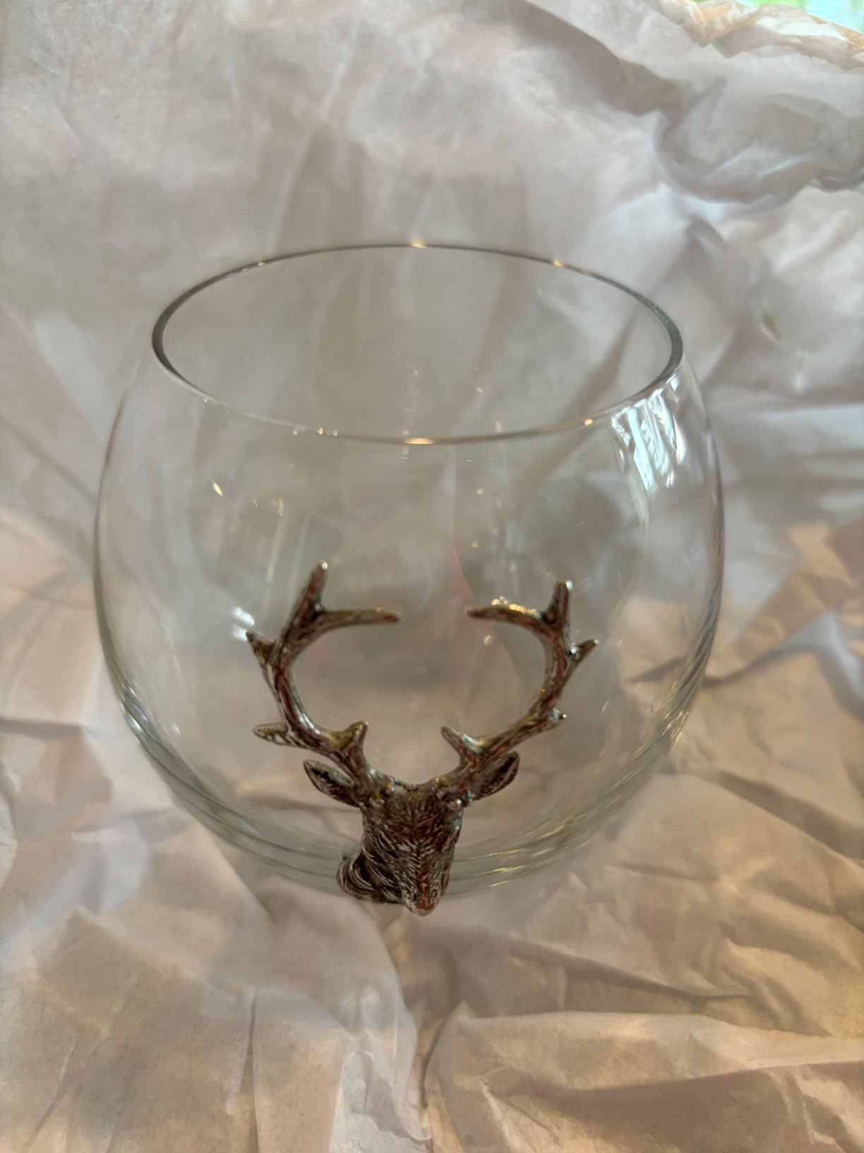 Vagabond House Elk/Deer Stemless Wine Glass, Premium Hand-Blown Crystal, Rustic Lodge Style, Perfect for Red/White Wine, 3.25