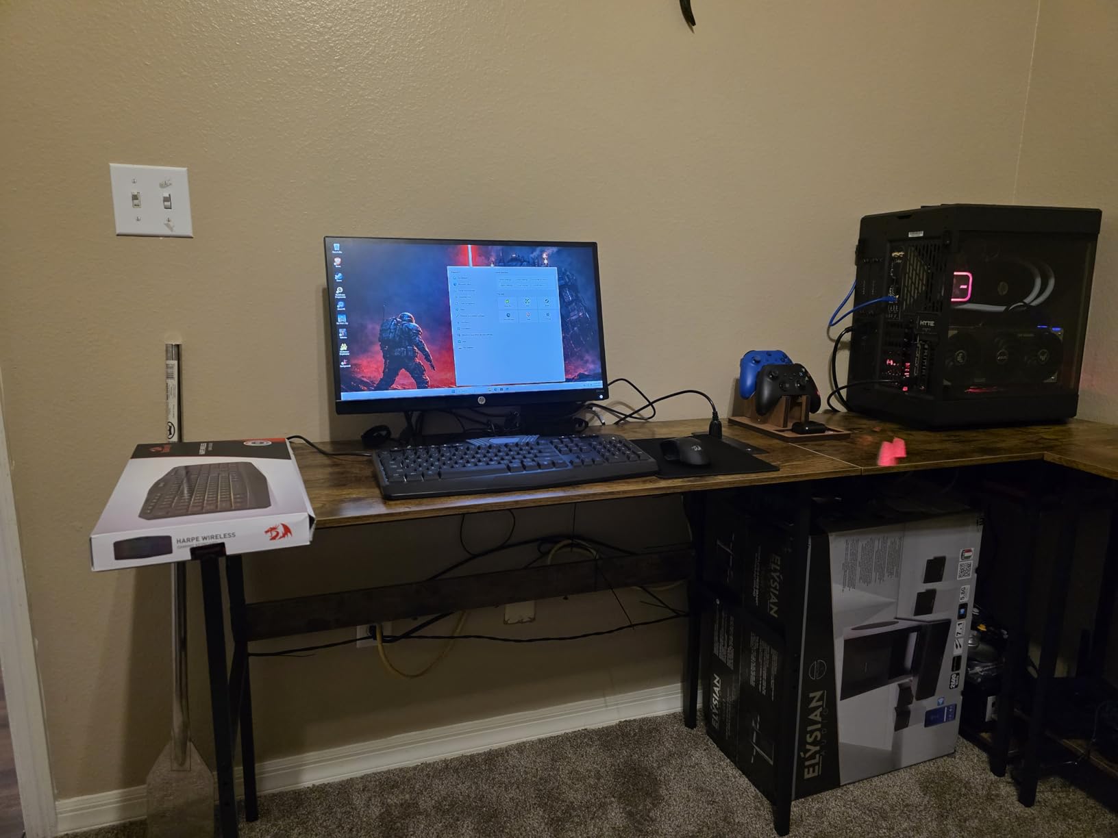 Unikito Reversible L Shaped Desk with Magic Power Outlets and USB Charging Ports, Sturdy Corner Computer Desk with Storage Shelves, Gaming Table Home Office Desk, Easy to Assemble, Black customer photo 2