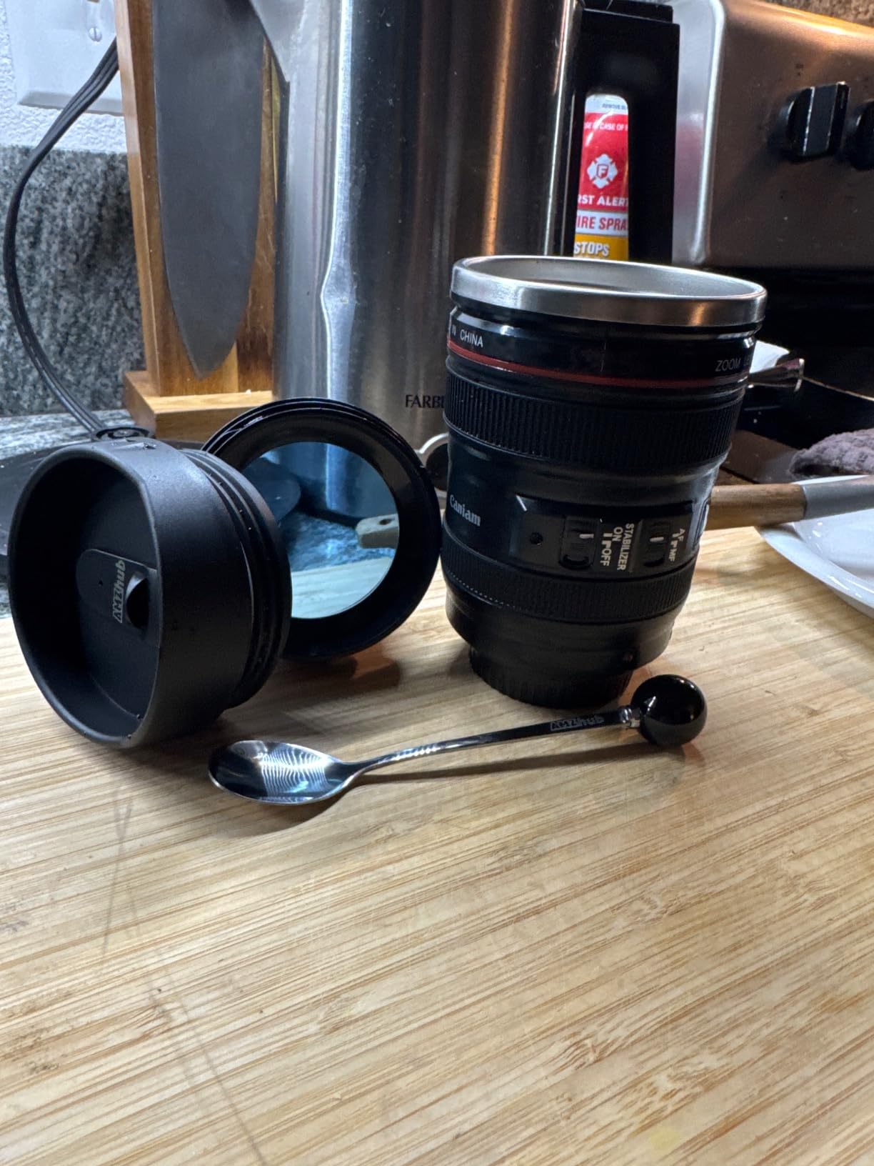 Camera Lens Coffee Mug,Travel Coffee Cup,Stainless Steel Lens Mug Thermos Camera Mugs with Lid and Spoon,Cool Gifts for Photographers Men and Women customer photo 2