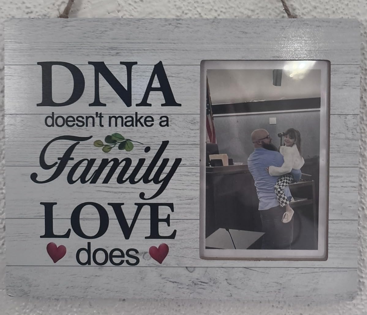 OTINGQD Family Picture Frame, DNA Doesn't Make A Family Love Does Photo Frame, Gift for Dad Mom Son Daughter, Adoption Gifts Z325 customer photo 1