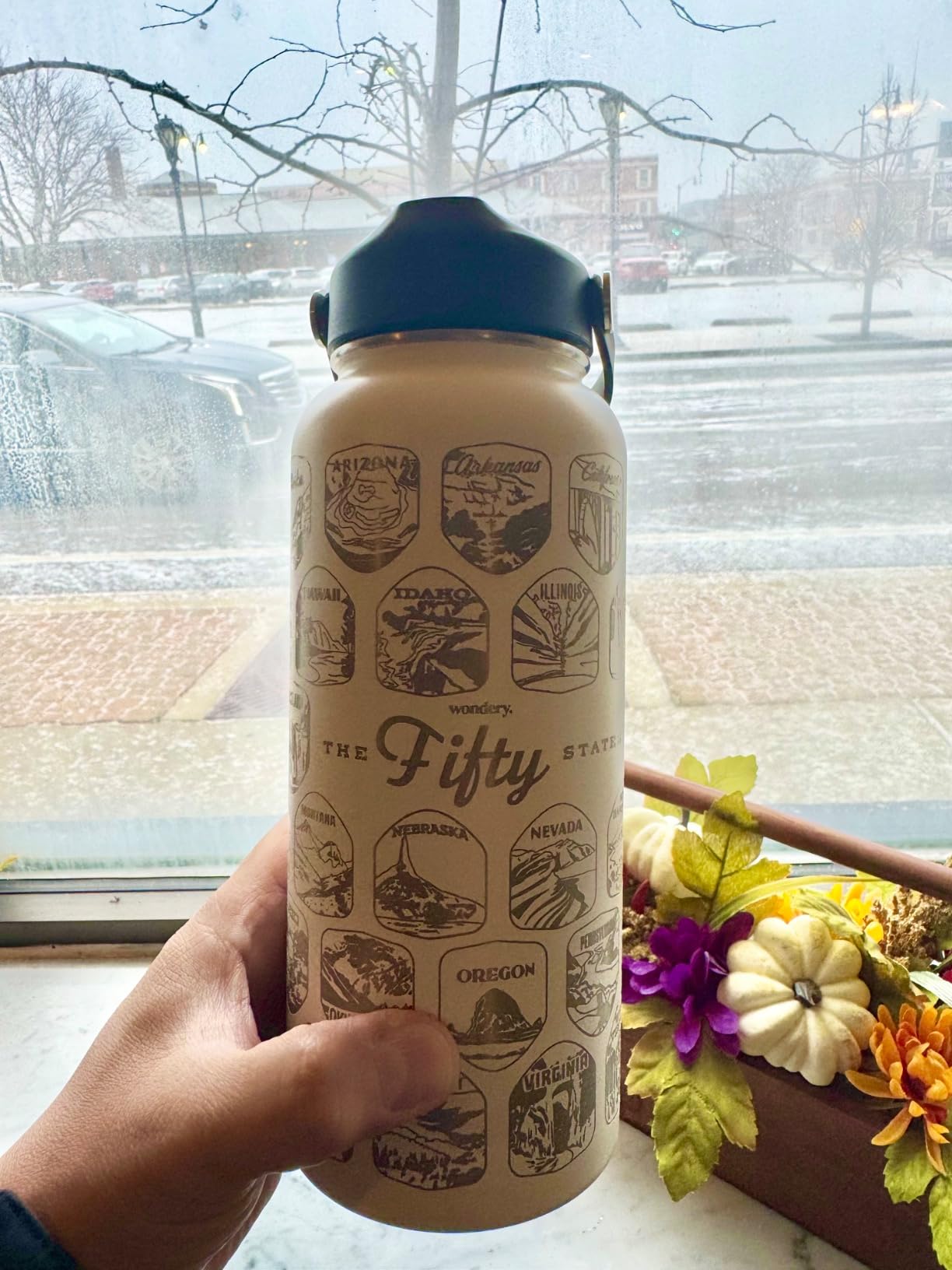 Wondery Official Fifty States bucket list™ Travel Water Bottle with Waterproof Stickers and Straw | Cream 32 oz Engraved | Insulated Stainless Steel Vacuum Sealed | Leak Proof customer photo 1