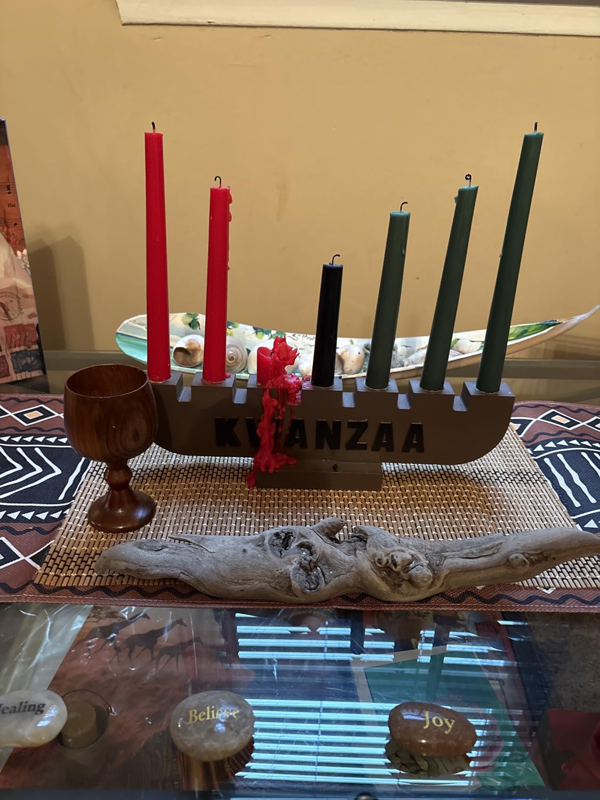 DERTE 10 Pieces Kwanzaa Kinara Candles Set Kwanzaa Celebration Decoration | Flameless Battery Operated Kwanzaa LED Taper Candles with Candle Holder Wooden Wine Goblet Bamboo Table Mat customer photo 1