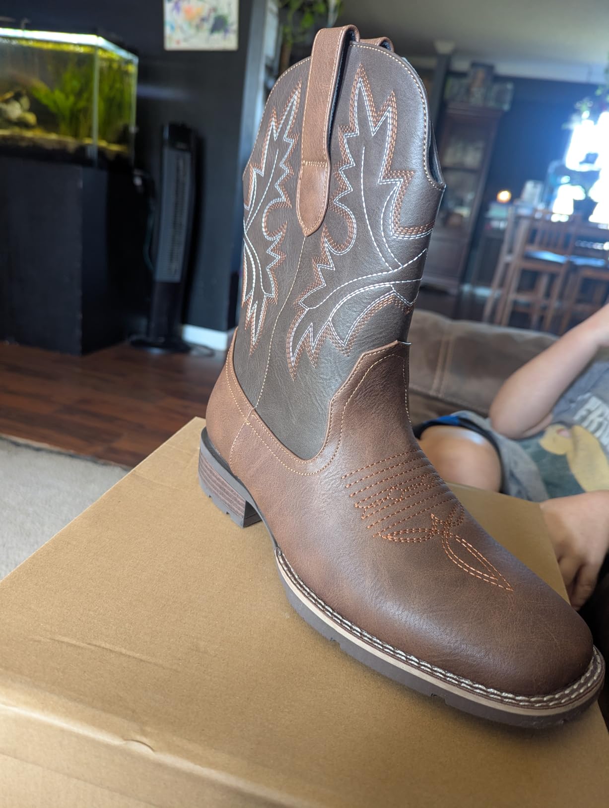 Lumeheel Cowboy Boots for Men - Western Men's Boots with Classic Embroidered, Slip on Square Toe Boots, Slip Resistant Country Boots Chunky Heel Ankle, Durable Short Boots for Spring Fall customer photo 2