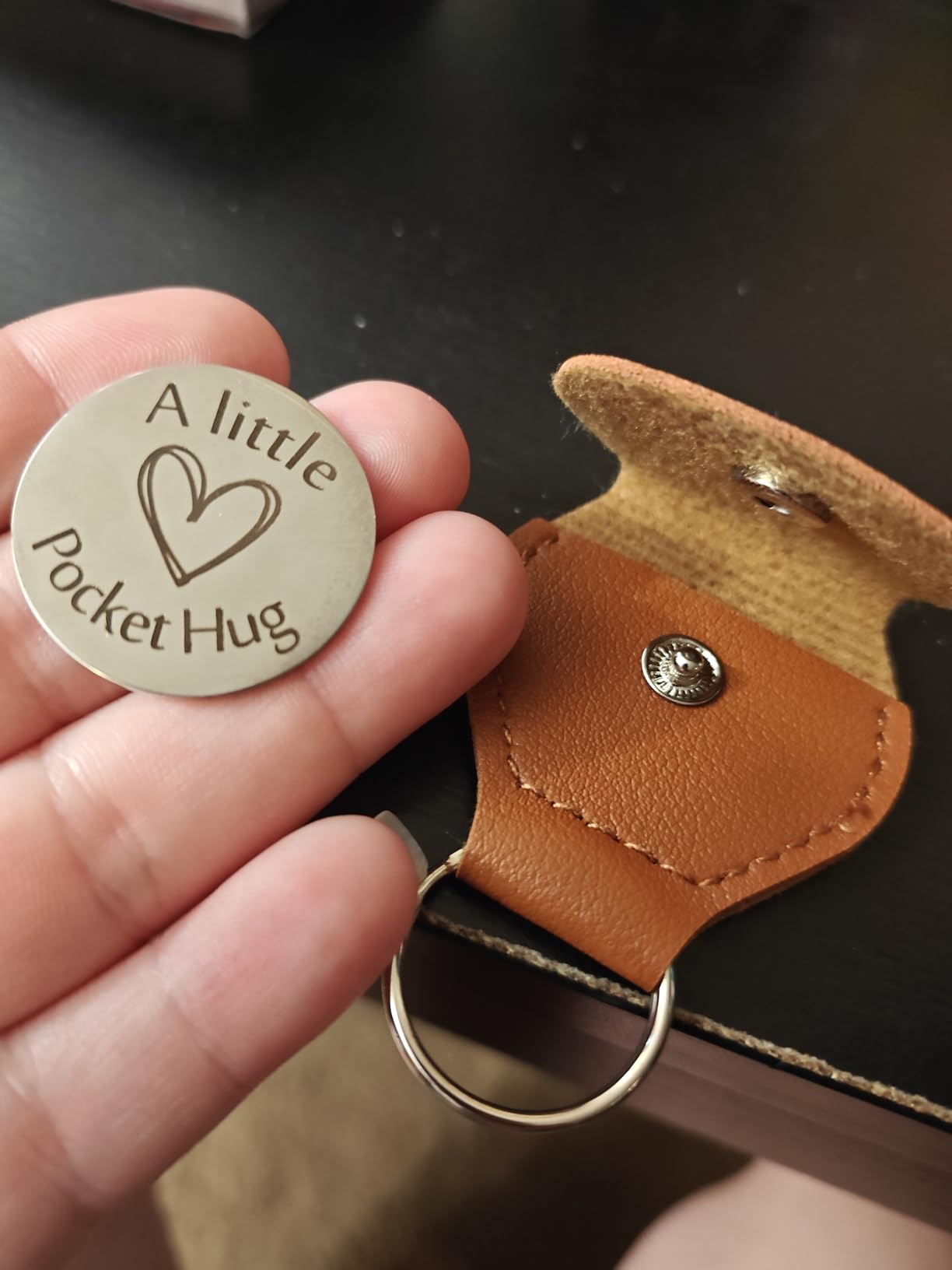 OUMILAN Pocket Hug Token Inspirational Keychain for Men Women | Double Sided Engraved Message Keychain, Great Little Gifts customer photo 1