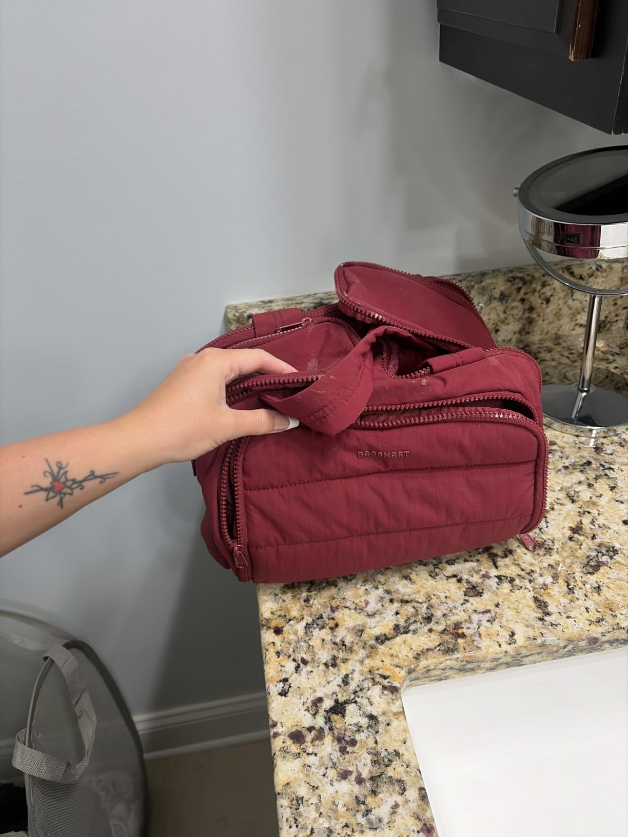 BAGSMART Travel Toiletry Bag, Lightweight Large Wide-open Travel Bag for Women, Puffy Cosmetic Makeup Bag Organizer with Handle for Accessories,Essentials, Toiletries, Dark Pink customer photo 2
