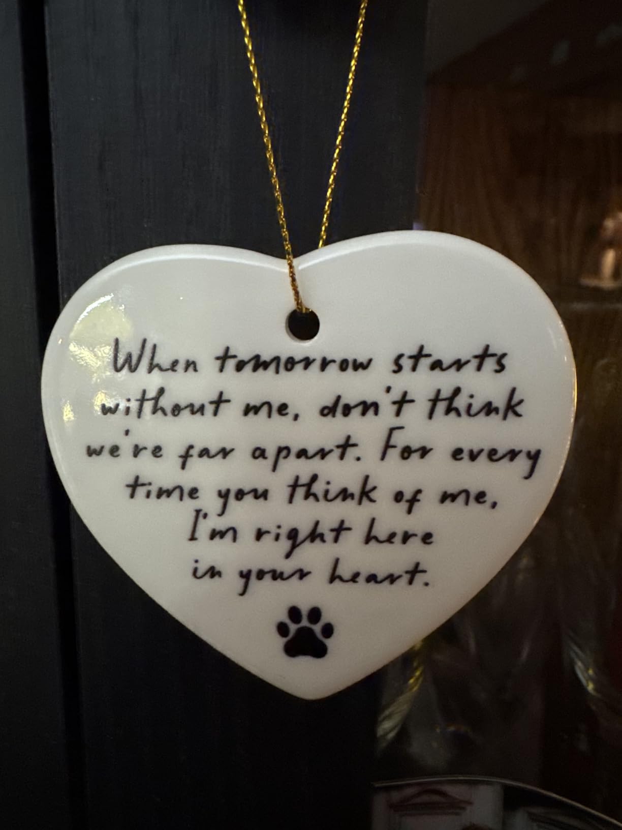 OFlyDesigns Pet Memorial Ceramic Heart Keepsake, When Tomorrow Starts Without Me Remembrance Ornament for Dog or Cat, Loving Memory Sympathy Decor, Pet Loss Bereavement Hanging Heart customer photo 1