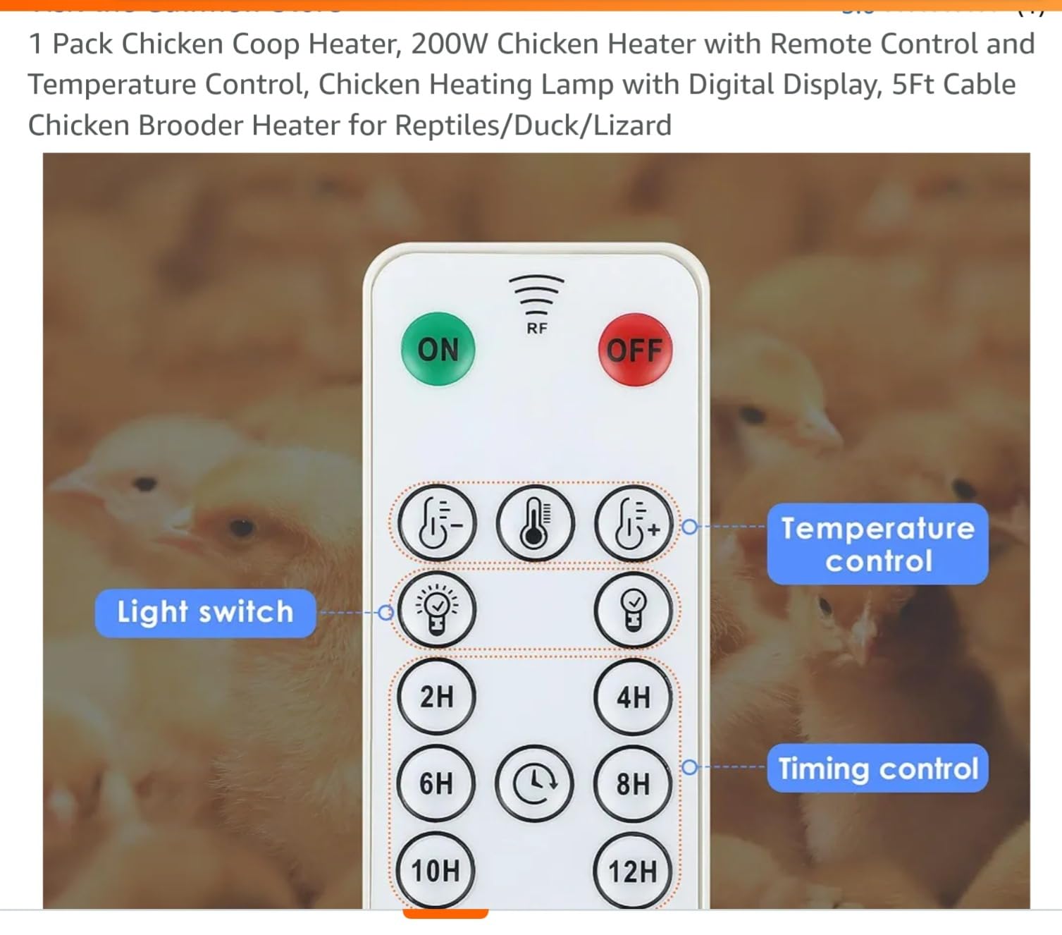 Enhon Chicken Coop Heater with LED Lighting, Adjustable Temperature, Timer & Safety Features – 5 Ft Long Cable Chicken Coop Heating Lamp Perfect for Small Animals and Reptiles(1 Pack) customer photo 1