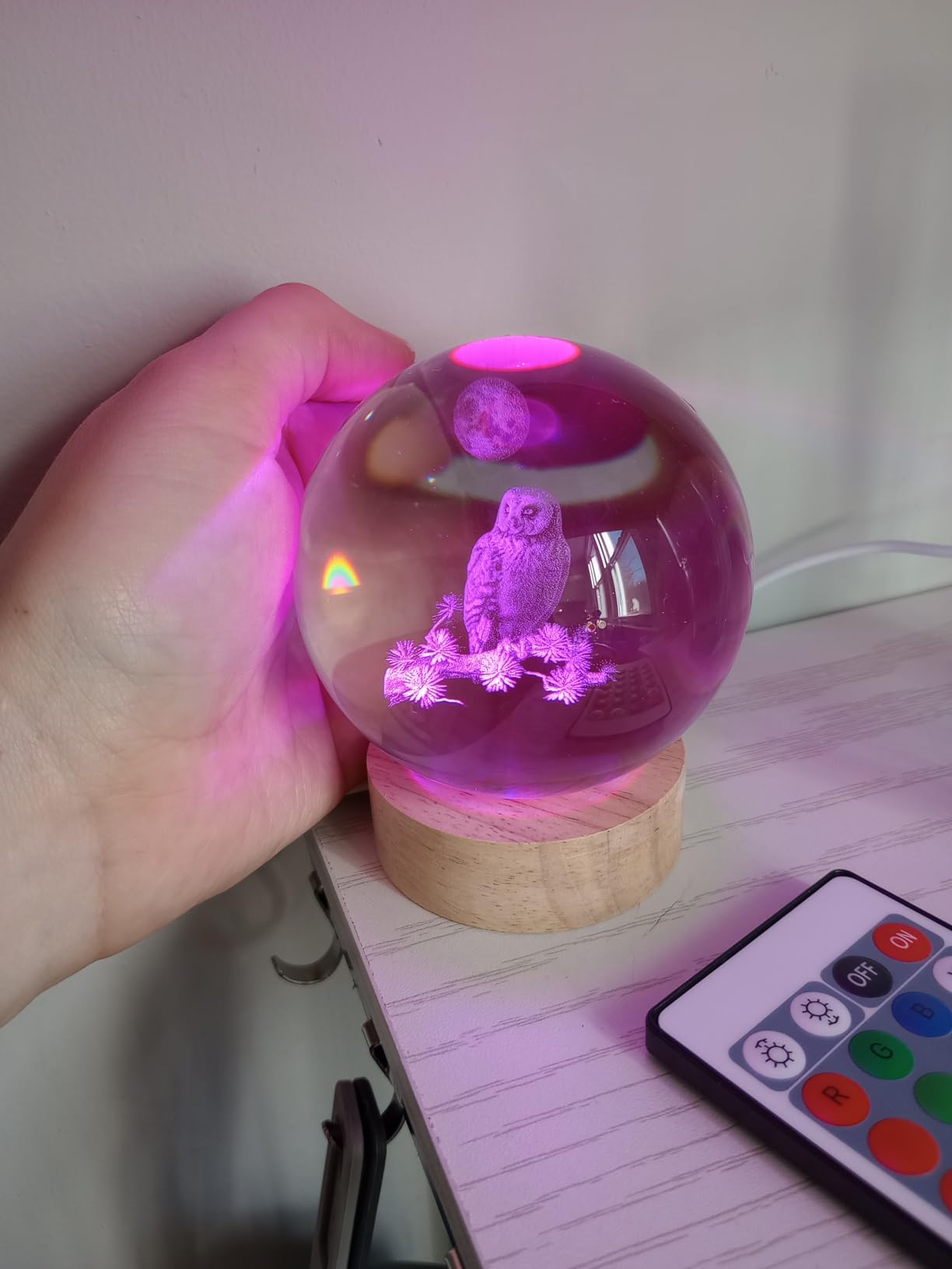 Large 3D Owl Crystal Ball Night Light, Figurines in Crystal Lamp 16 Color Changing with Remote Control for Bedroom Decor, for Teens Boys and Girls, Owl customer photo 1