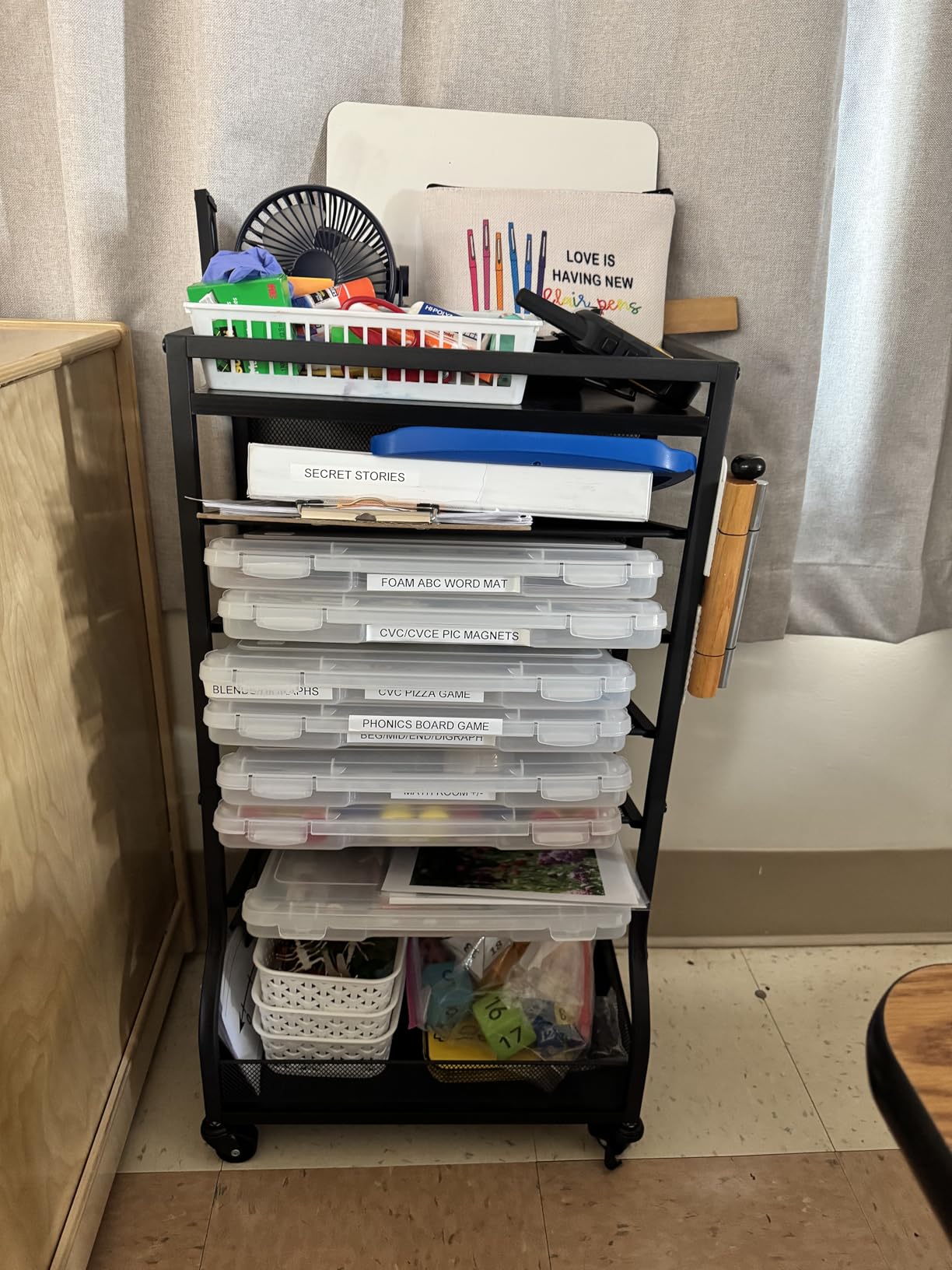 ThreeHio 7 Tier Rolling File Cart with Sliding Trays, Wood Metal File Organizer Beside Desk, Free-Standing File Holder, Paper Letter Tray Organizer Mesh Desk Organizer for Home Office School (Patent) customer photo 2