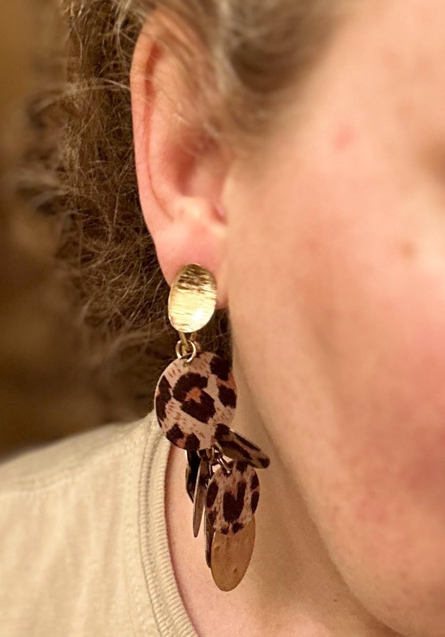 Unique Handmade Bohemian Round Leopard Acrylic Dangle Drop Earrings Statement Vintage 60s 70s Long Chain Resin Disk Stud Earrings for Women Boho Lightweight Summer Beach Jewelry customer photo 2