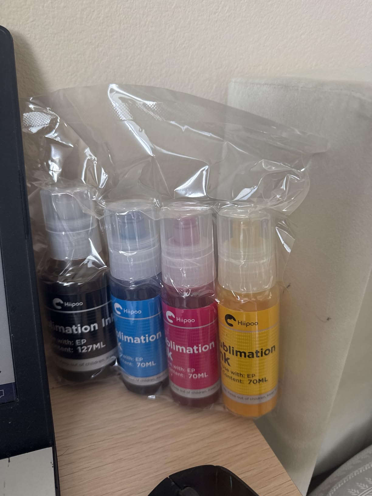 Hiipoo Sublimation Ink Refilled Bottles Compatible for ET2800 ET2903 ET4800 ET2988 ET-2400 ET2980 ET3850 ET4950 ET-2803 ET-2850 ET-2750 ET2760 Inkjet Printers Heat Press Transfer on Mugs T-Shirts customer photo 1