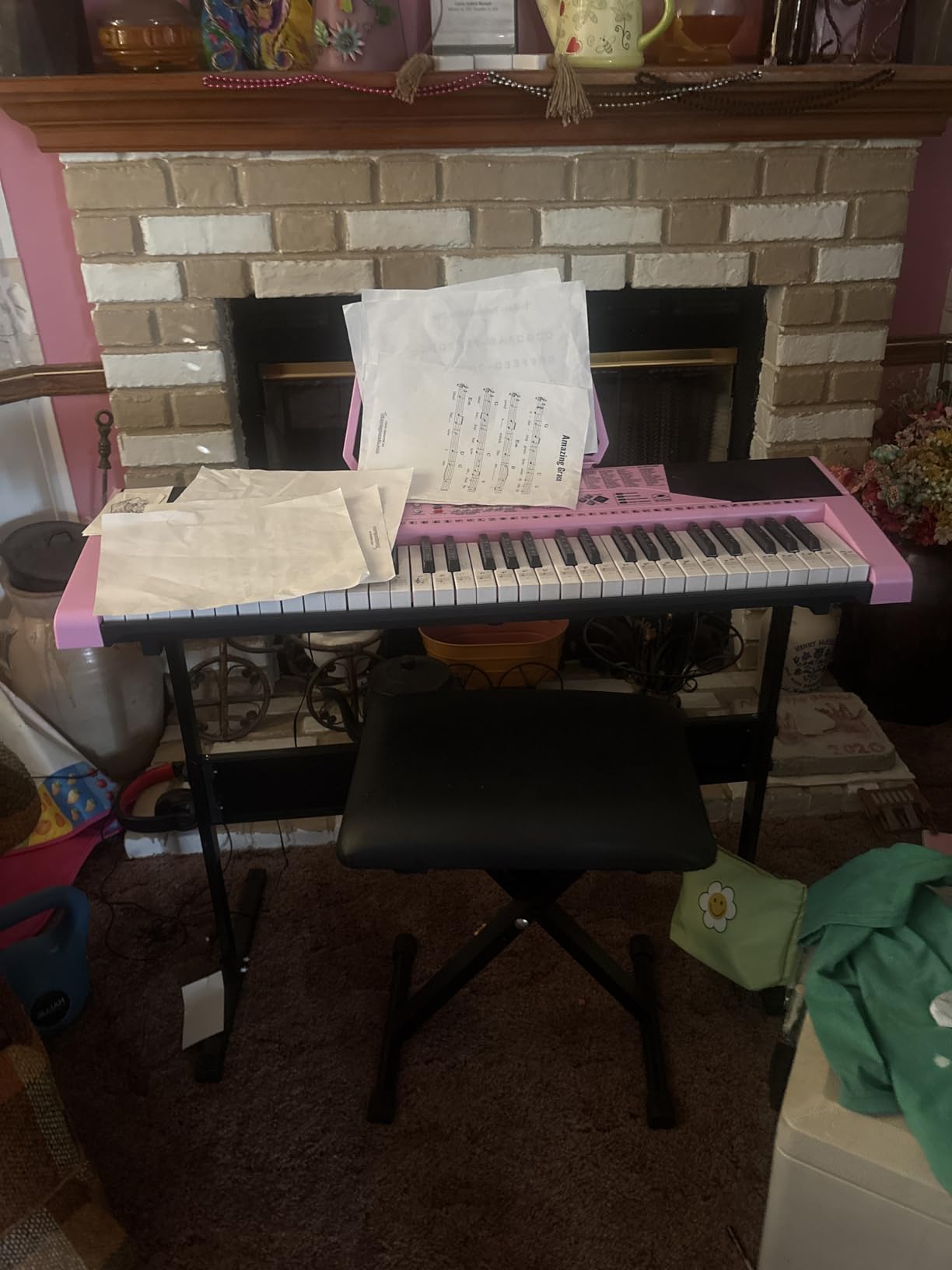 Best Choice Products 61-Key Beginners Complete Electronic Keyboard Piano Set w/Lighted Keys, LCD Screen, Headphones, Stand, Bench, Teaching Modes, Note Stickers, Built-In Speakers - White customer photo 2