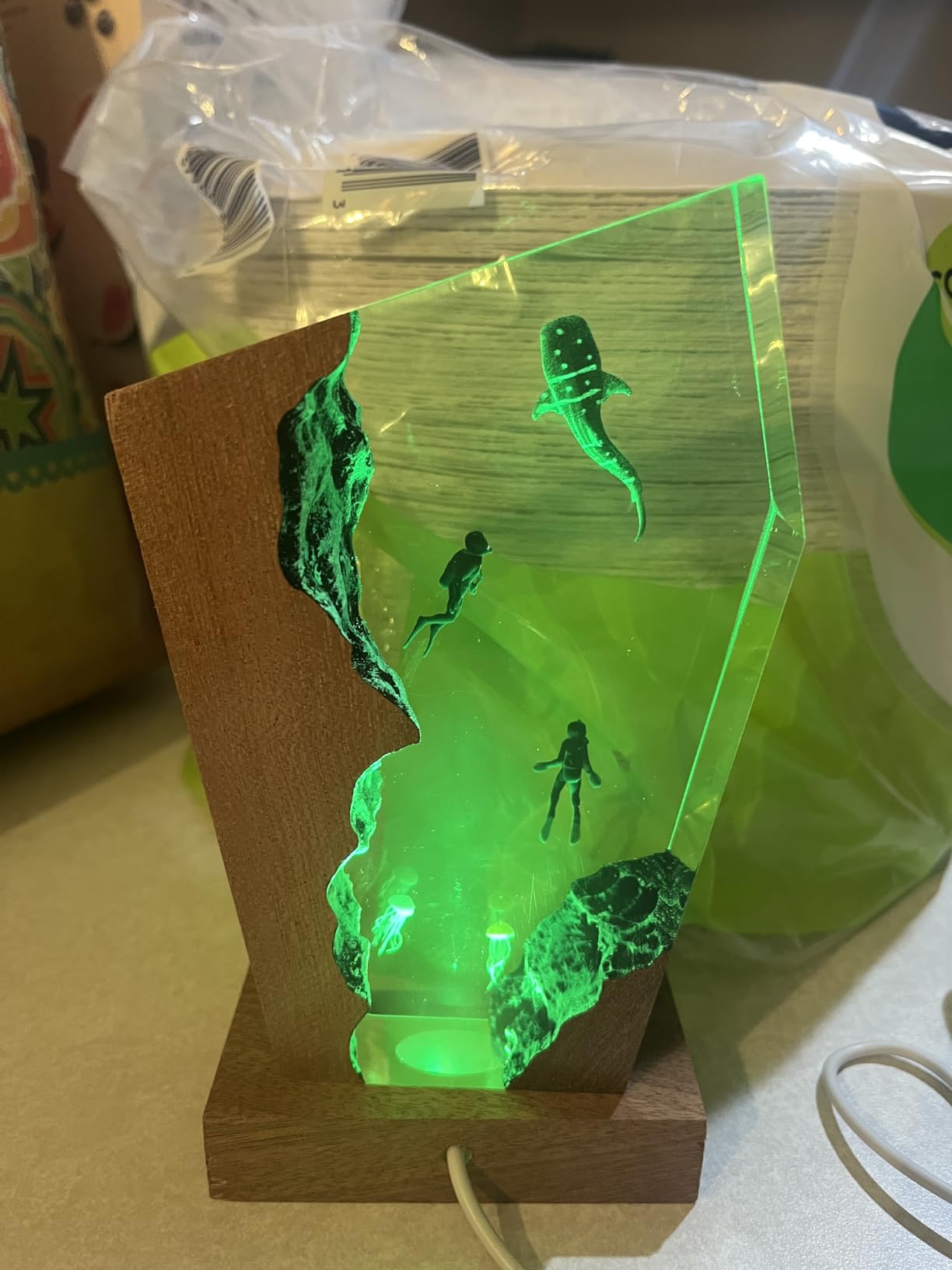 Shark Ocean Resin Lamp, Handmade Table Resin Night Light with USB Port customer photo 1