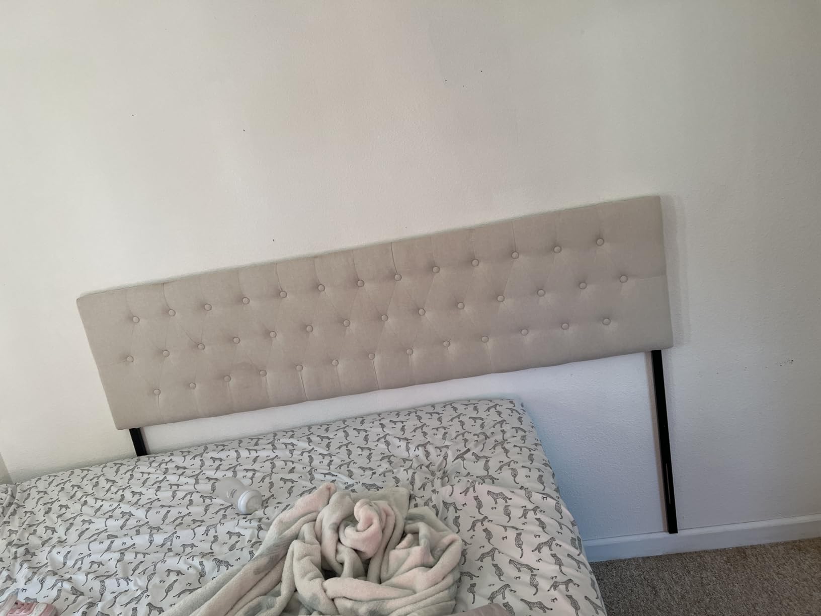 Tufted Upholstered Headboard Queen Size, Adjustable Height 37- 51 in, Beige customer photo 1