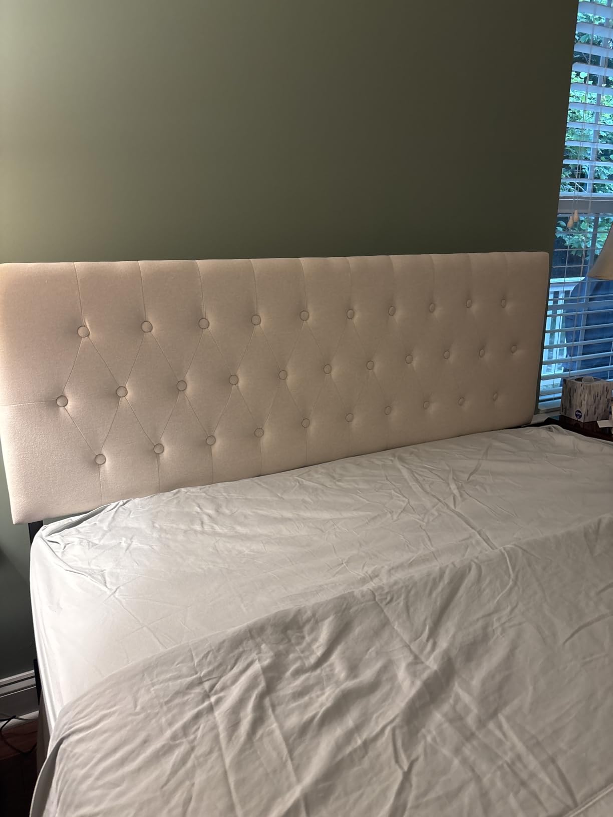 Tufted Upholstered Headboard Queen Size, Adjustable Height 37- 51 in, Beige customer photo 2