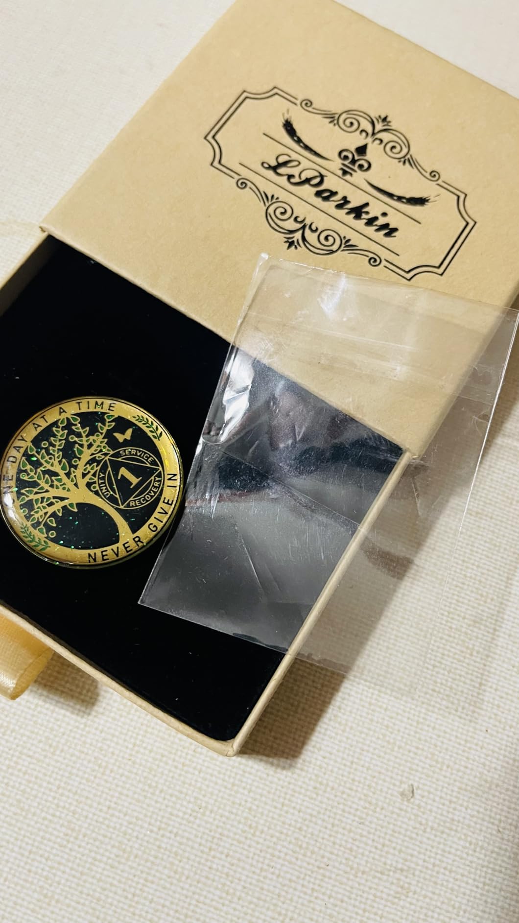 LParkin 1 Year Sobriety Coin, Tree of Life Recovery Coin, AA Recovery Medallion, Anniversary Token Sobriety Gifts, Alcoholics Anonymous Medallion customer photo 1