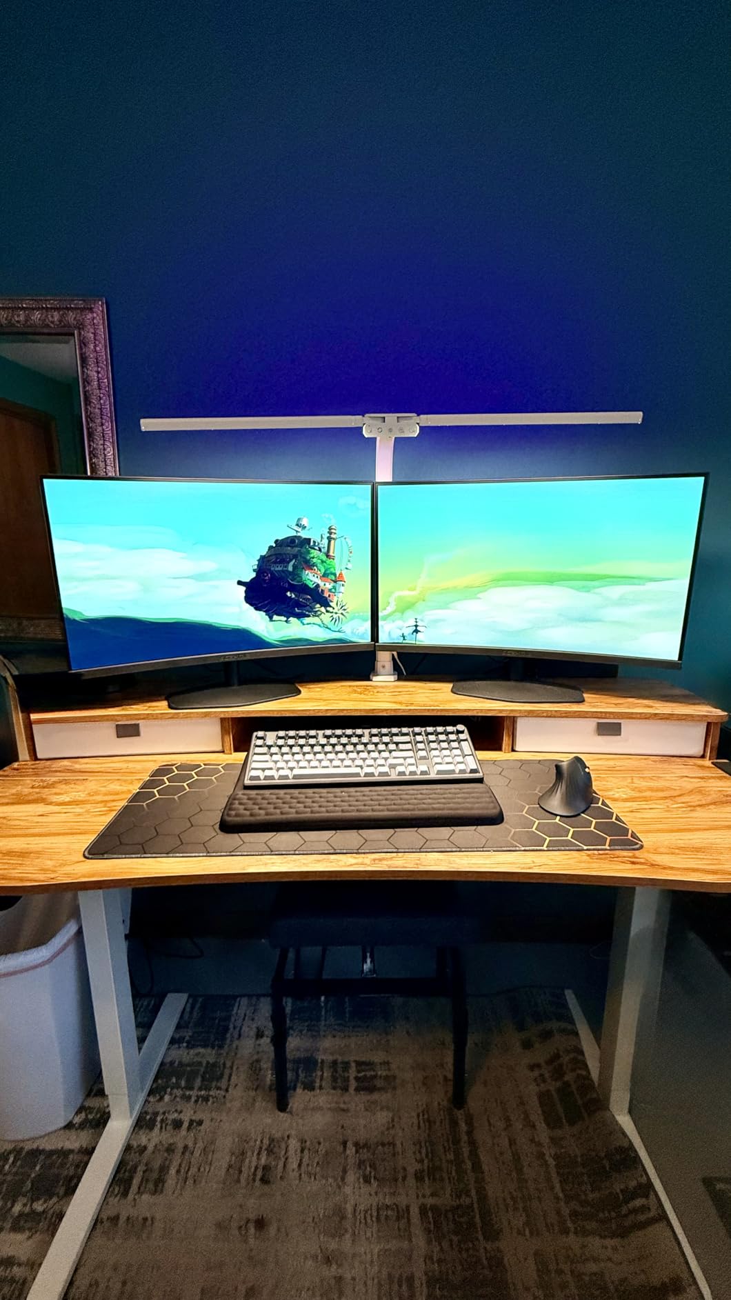 HUANUO 48″ x 24″ Electric Standing Desk with 2 Drawers, C-Clamp Mount Compatible, Height Adjustable Computer Desk, Home Office Stand Up Desk with 4 Preset Heights & 2 Hooks, Black customer photo 2