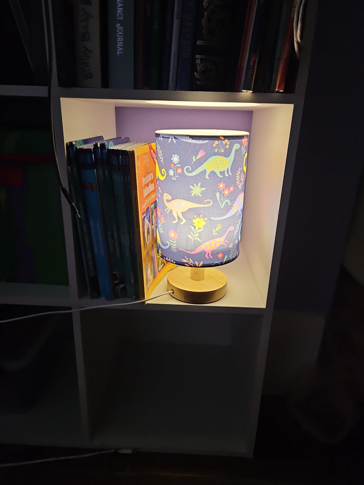 Table Lamp Blue Shark Pattern Marine Animal Nightstand Lamp with Wood Base Fabric Lamp Shade Bedside Desk Lamp for Living Room Bedroom Kids Room Office customer photo 2