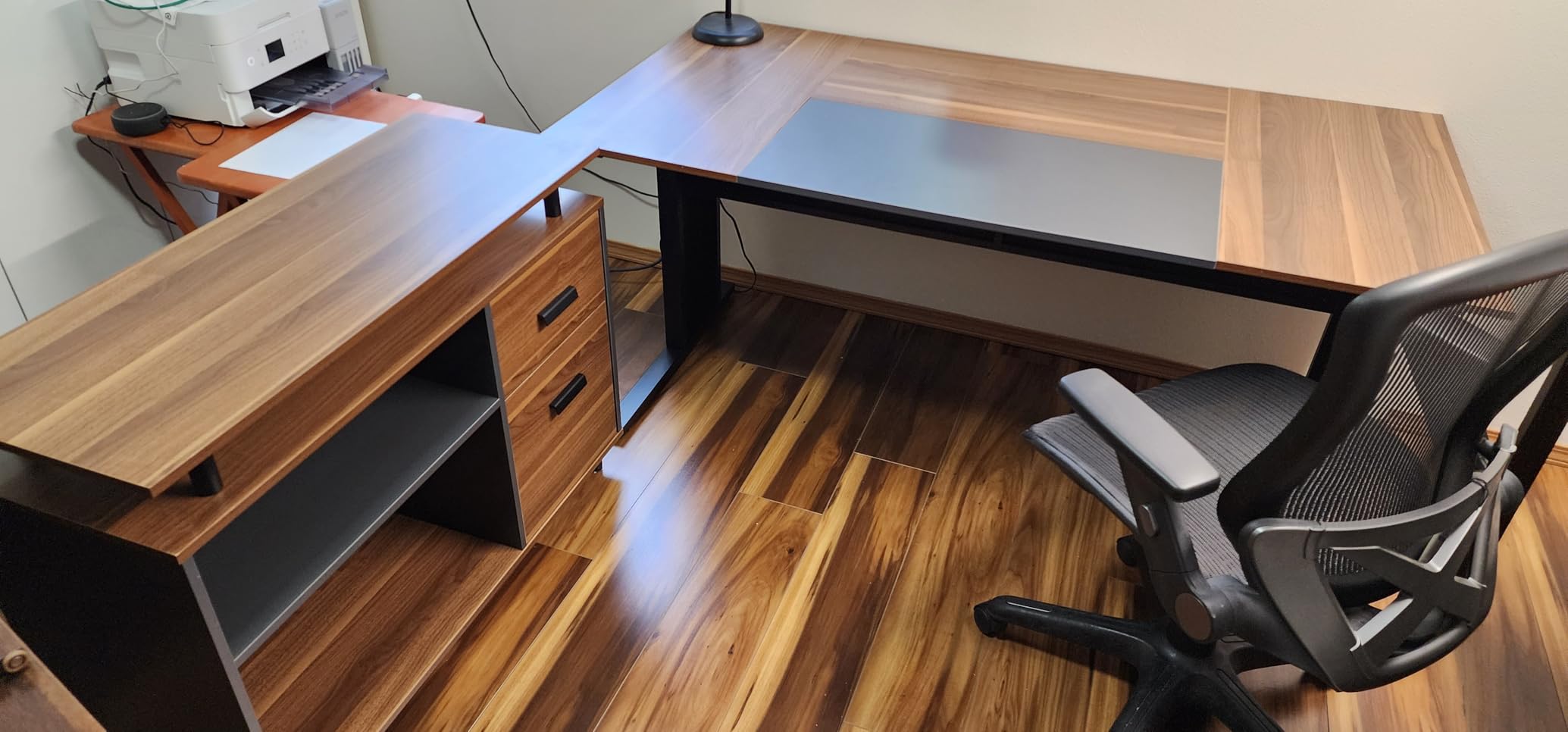 Tribesigns 63 Inch Executive Desk with File Cabinet, Large Office Desk L Shaped Computer Desk with Drawers and Storage Shelves, Business Furniture Desk Workstation for Home Office, Brown and Black customer photo 1