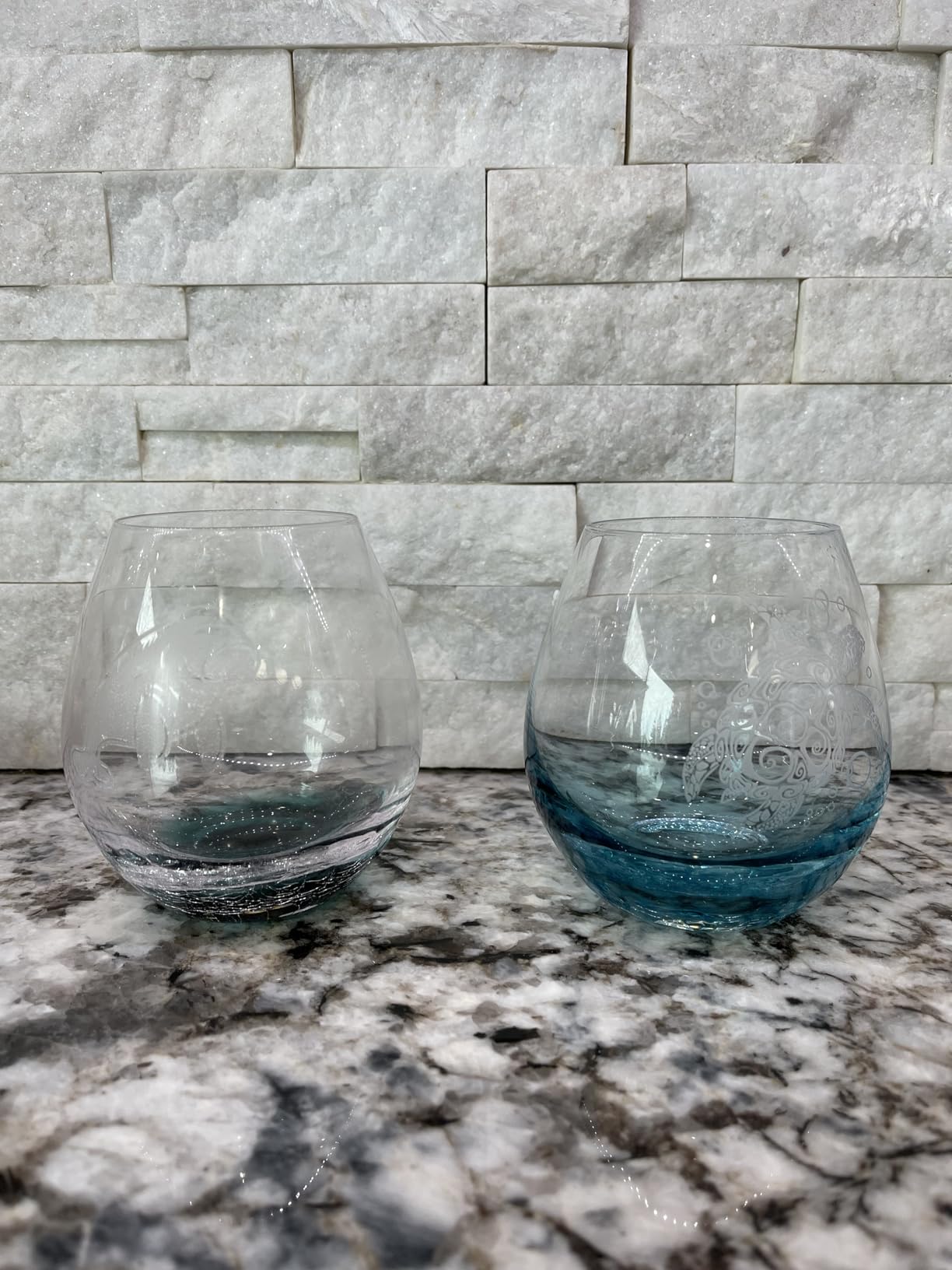 Etchpress Mothers Day Gifts for Mom, Etched Manatee Handmade Engraved Crackle Turquoise Beach Wine Glass customer photo 1