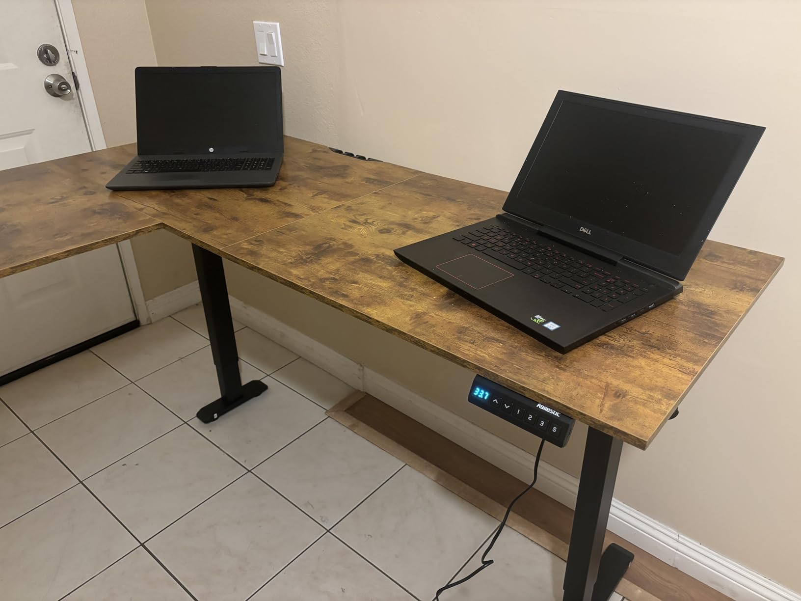 Agilestic 63 x 55 Inch L Shaped Electric Standing Desk, Rustic Brown customer photo 1