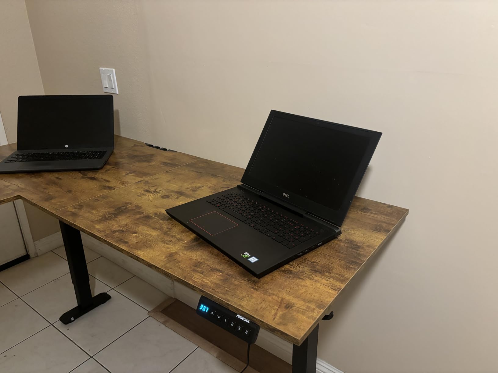 Agilestic 63 x 55 Inch L Shaped Electric Standing Desk, Rustic Brown customer photo 2