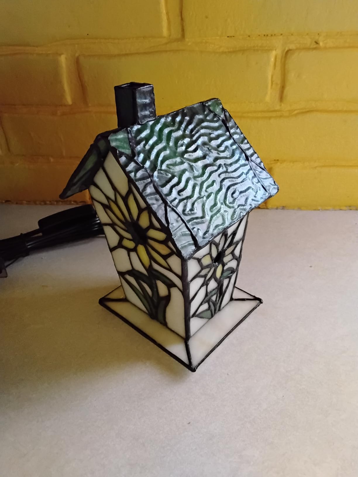 Bieye L10938 Spooky Graveyard Tiffany Style Stained Glass Birdhouse Table Lamp for Halloween Decor (21-inch High, Bat Nest) customer photo 1