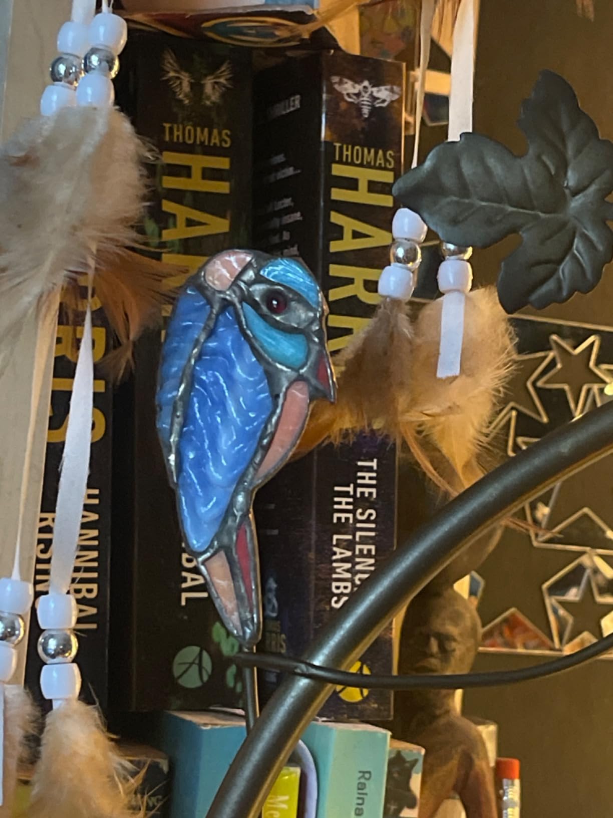 Bieye L10938 Spooky Graveyard Tiffany Style Stained Glass Birdhouse Table Lamp for Halloween Decor (21-inch High, Bat Nest) customer photo 2